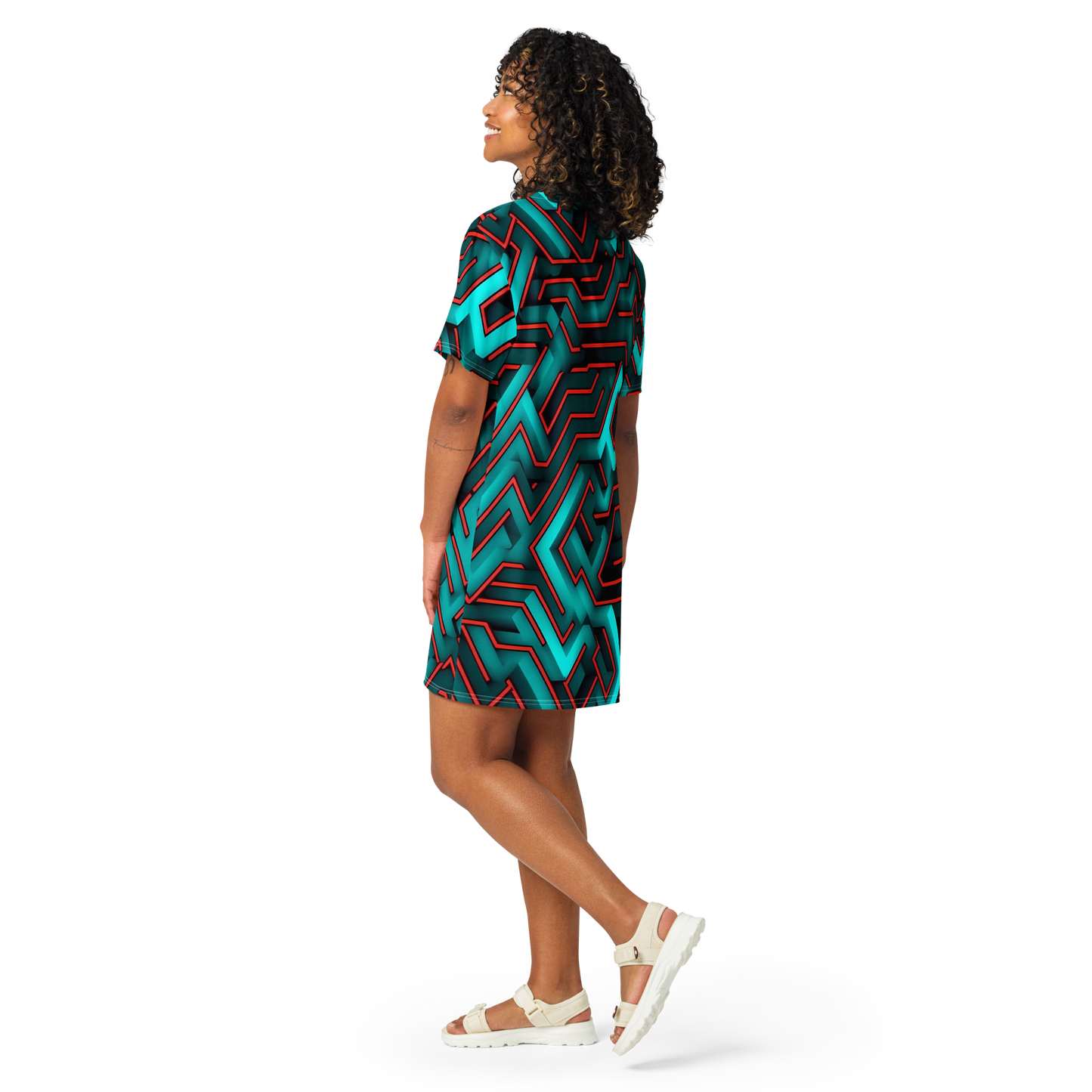 3D Maze Illusion | 3D Patterns | All-Over Print T-Shirt Dress - #2