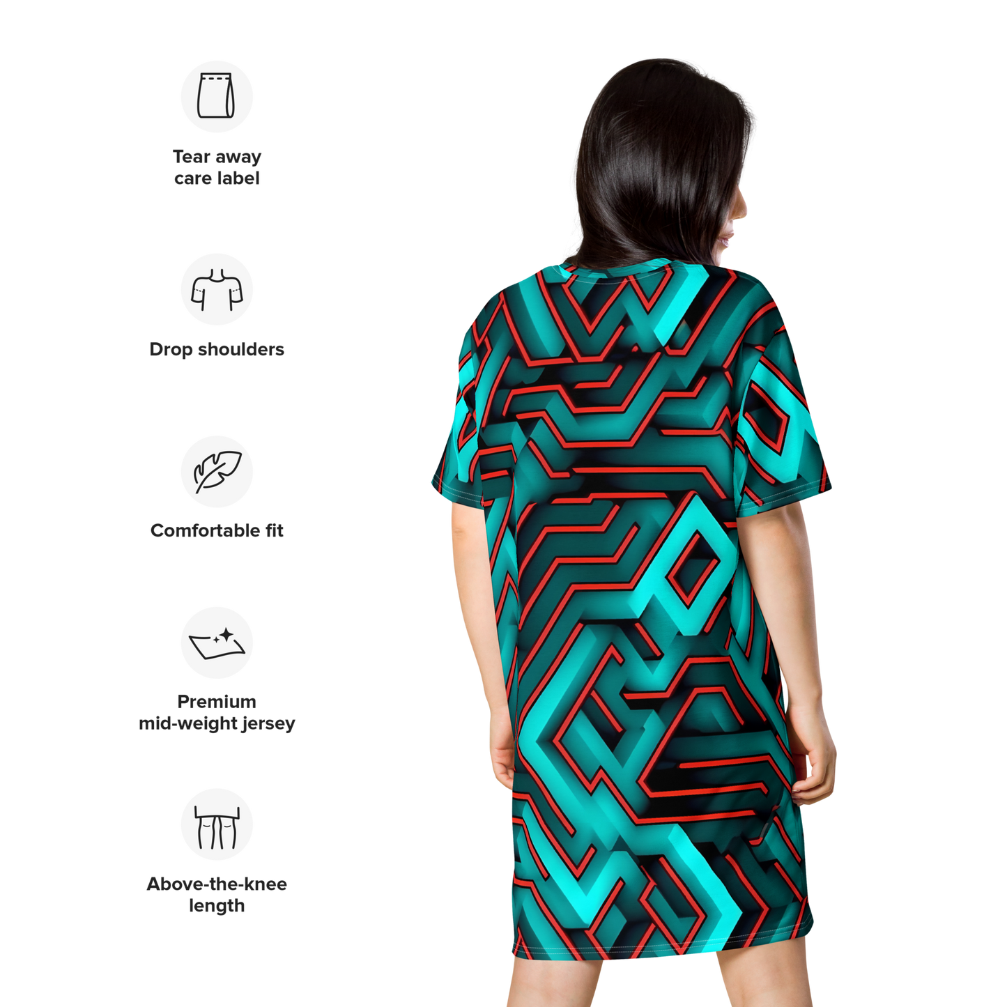 3D Maze Illusion | 3D Patterns | All-Over Print T-Shirt Dress - #2