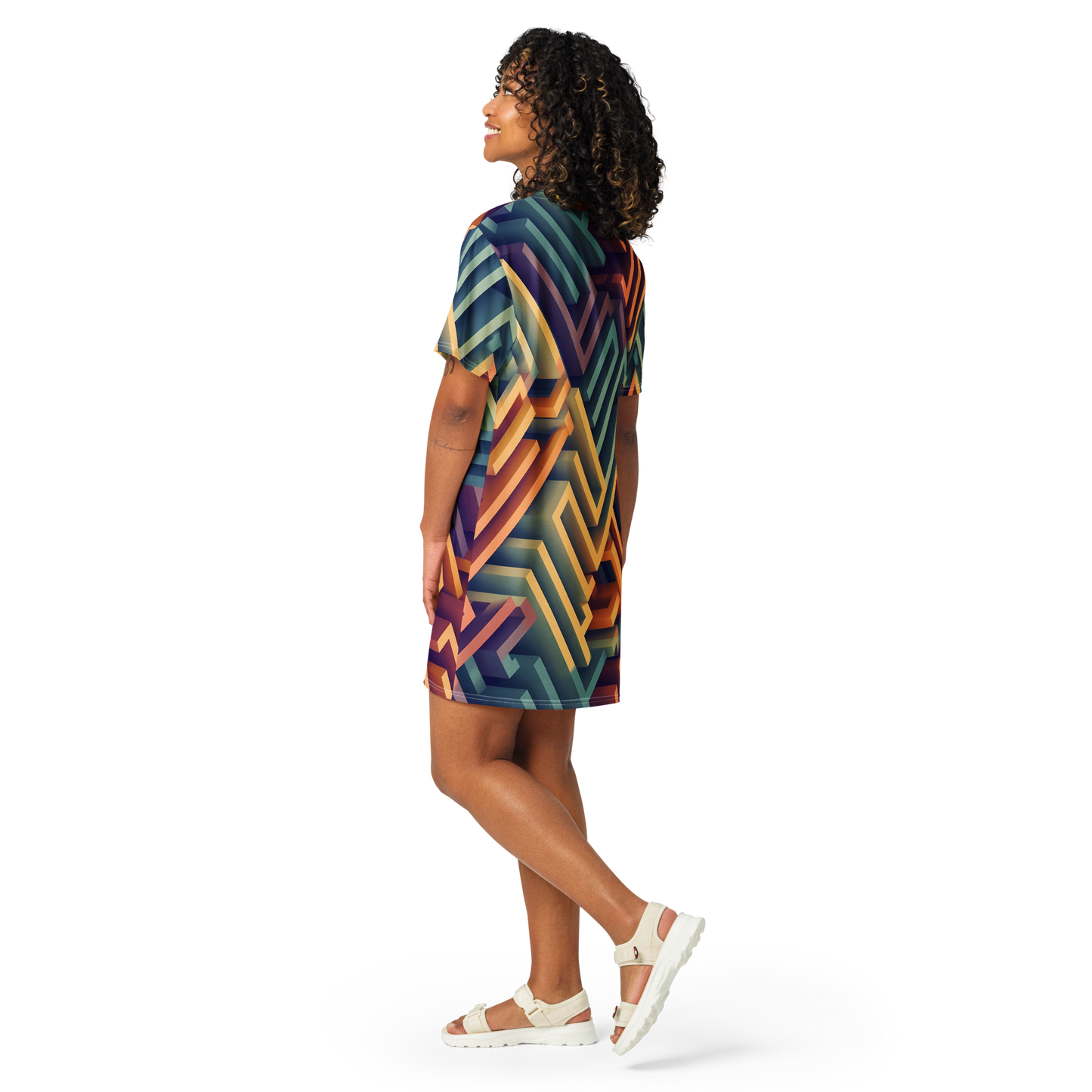 3D Maze Illusion | 3D Patterns | All-Over Print T-Shirt Dress - #3