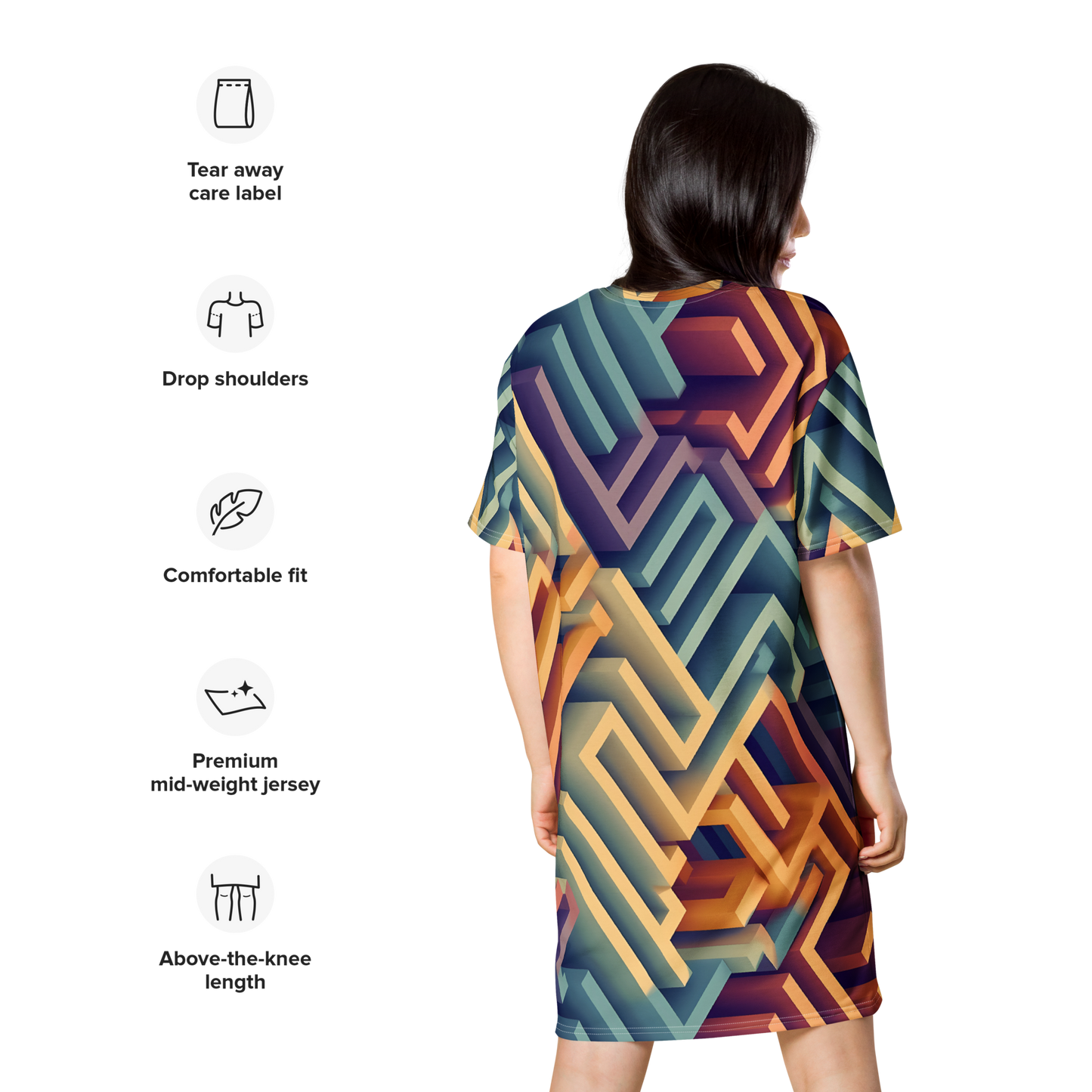 3D Maze Illusion | 3D Patterns | All-Over Print T-Shirt Dress - #3