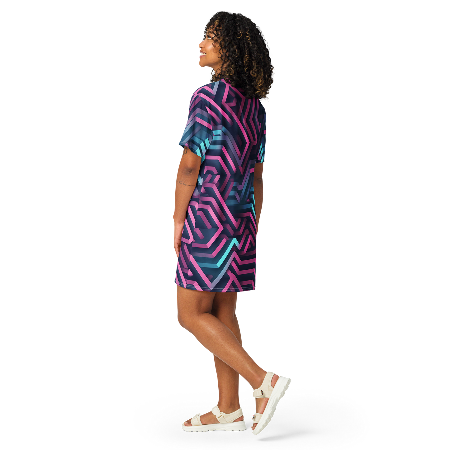 3D Maze Illusion | 3D Patterns | All-Over Print T-Shirt Dress - #4