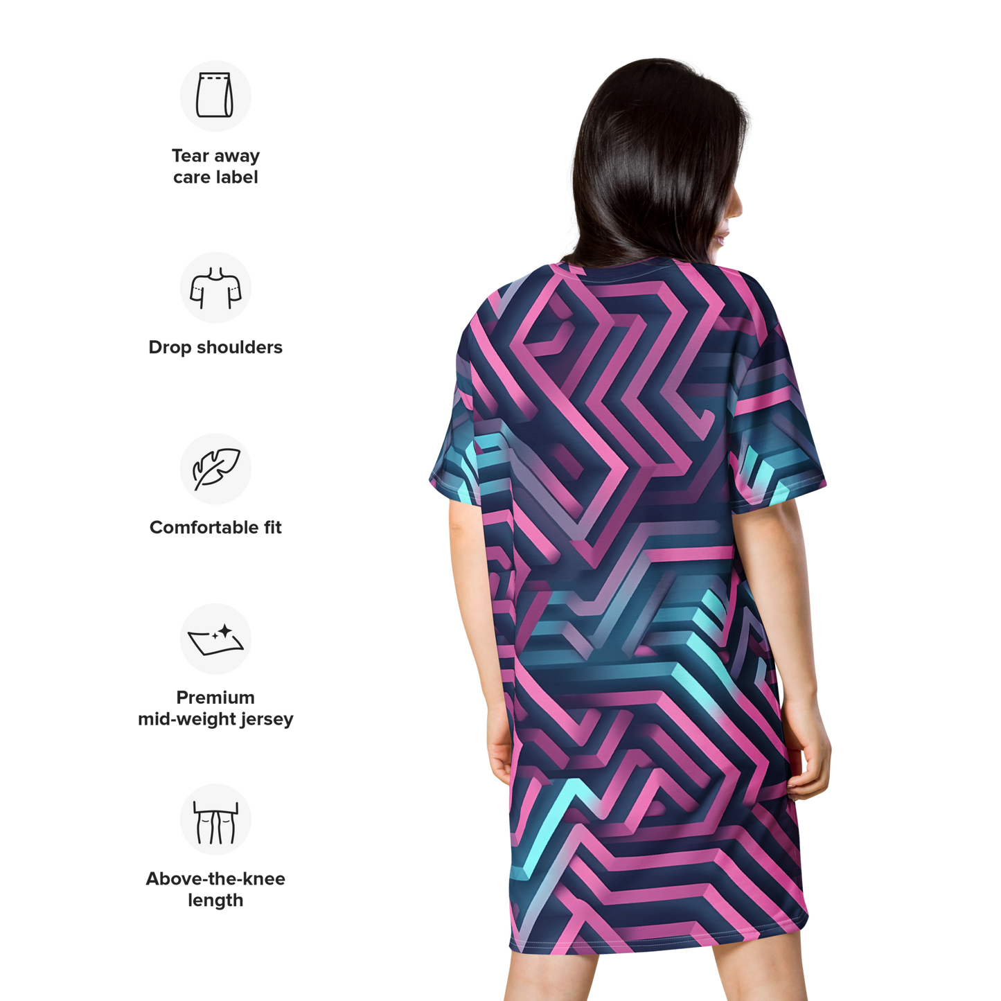 3D Maze Illusion | 3D Patterns | All-Over Print T-Shirt Dress - #4