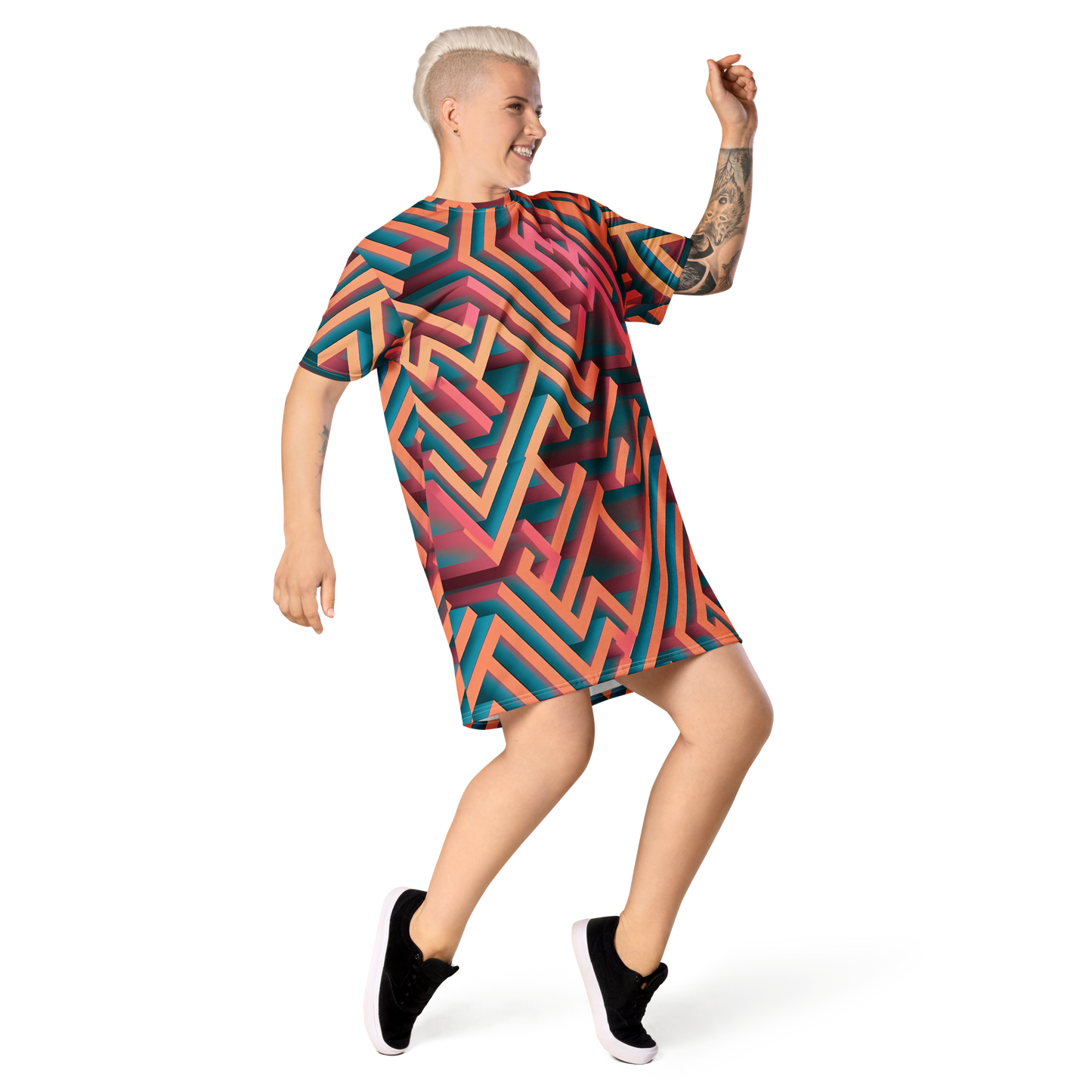 3D Maze Illusion | 3D Patterns | All-Over Print T-Shirt Dress - #1