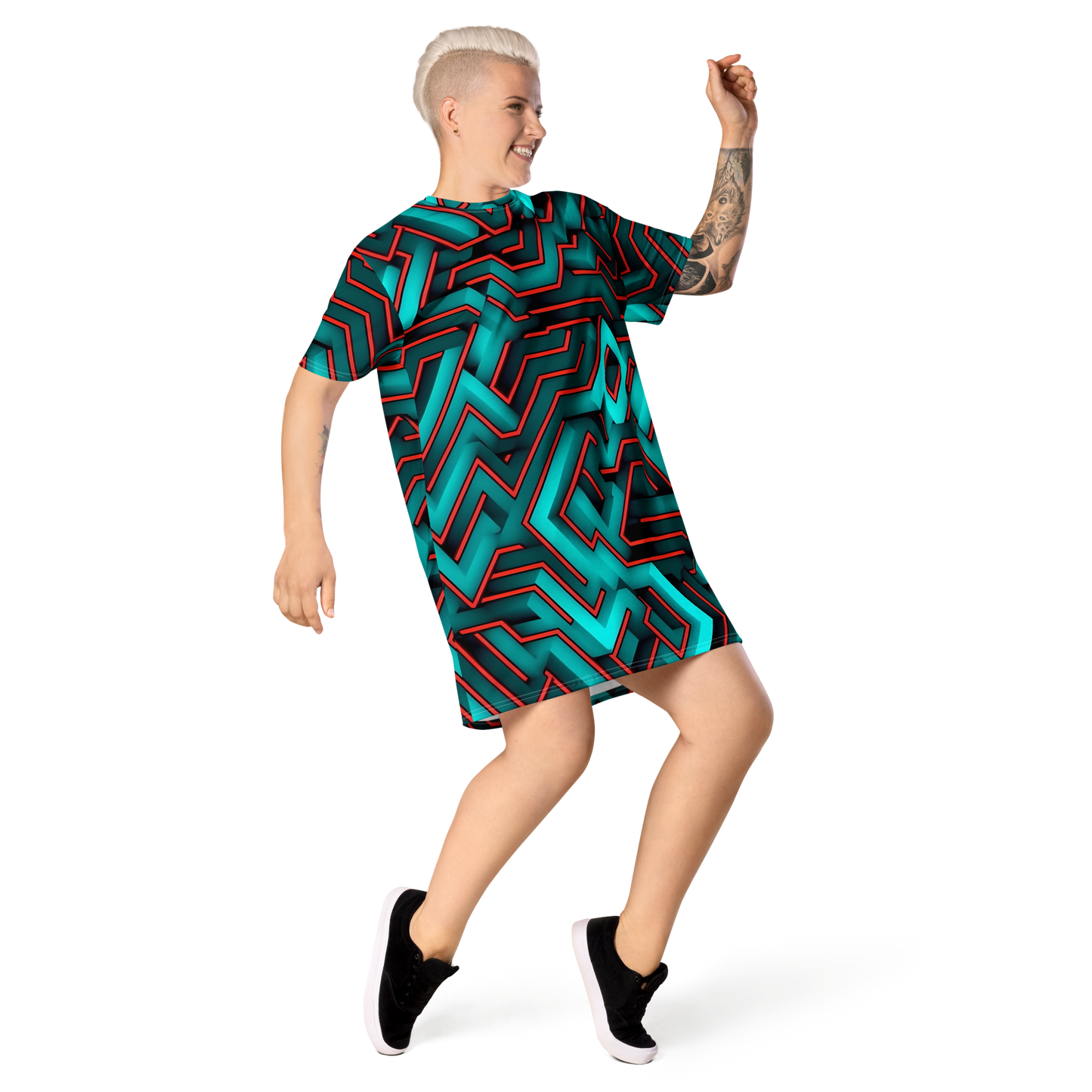 3D Maze Illusion | 3D Patterns | All-Over Print T-Shirt Dress - #2