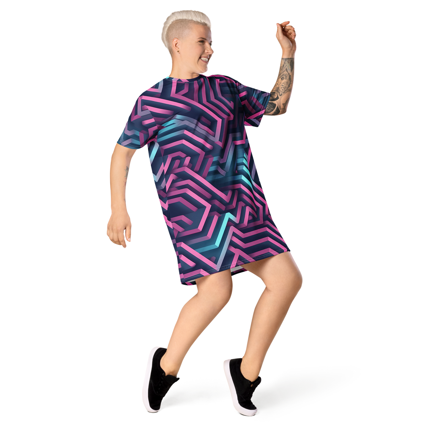 3D Maze Illusion | 3D Patterns | All-Over Print T-Shirt Dress - #4