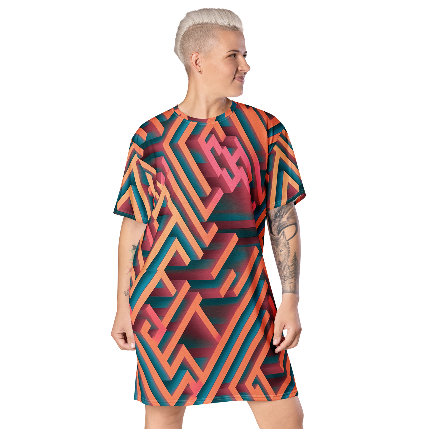 3D Maze Illusion | 3D Patterns | All-Over Print T-Shirt Dress - #1