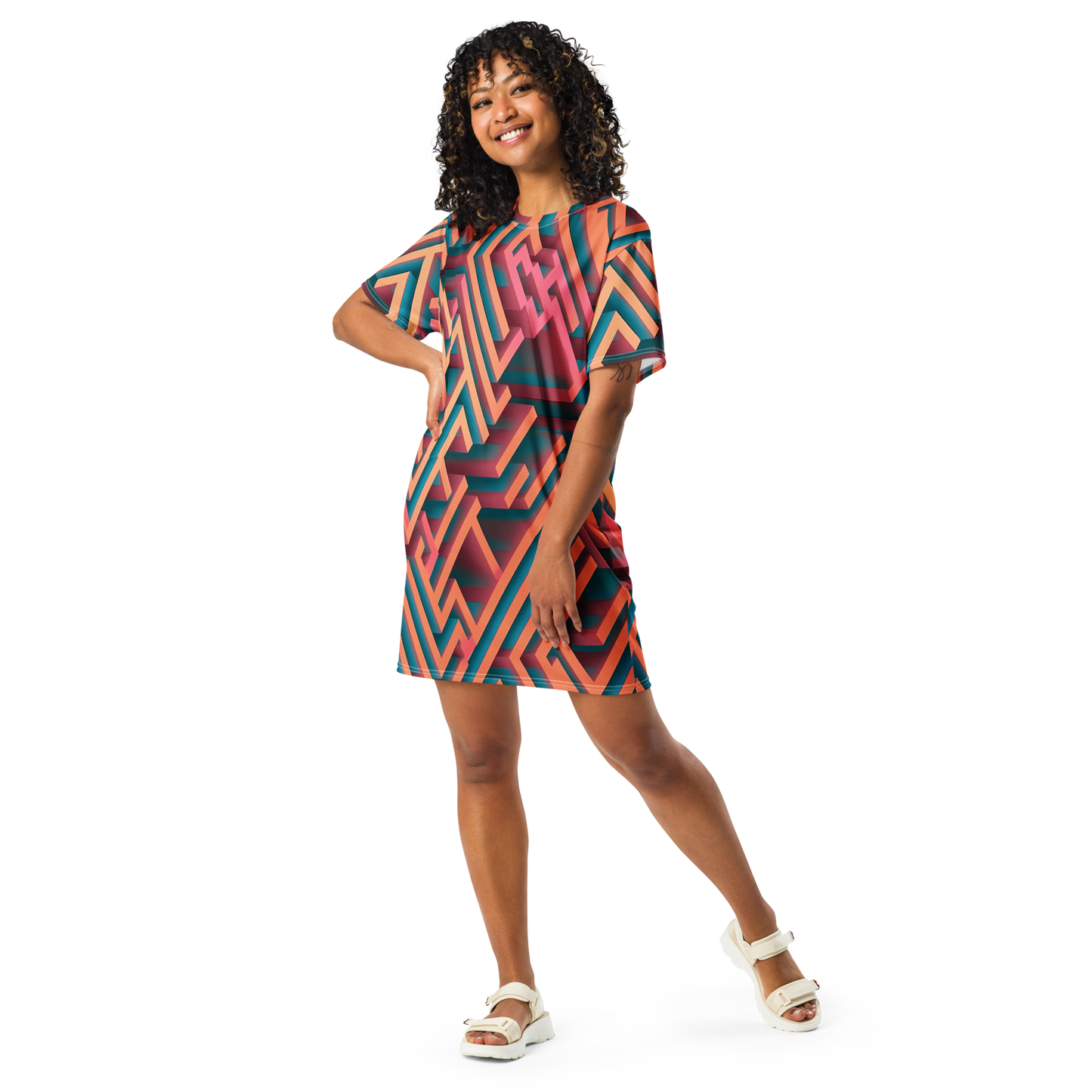 3D Maze Illusion | 3D Patterns | All-Over Print T-Shirt Dress - #1