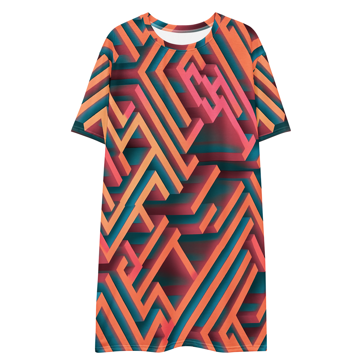 3D Maze Illusion | 3D Patterns | All-Over Print T-Shirt Dress - #1