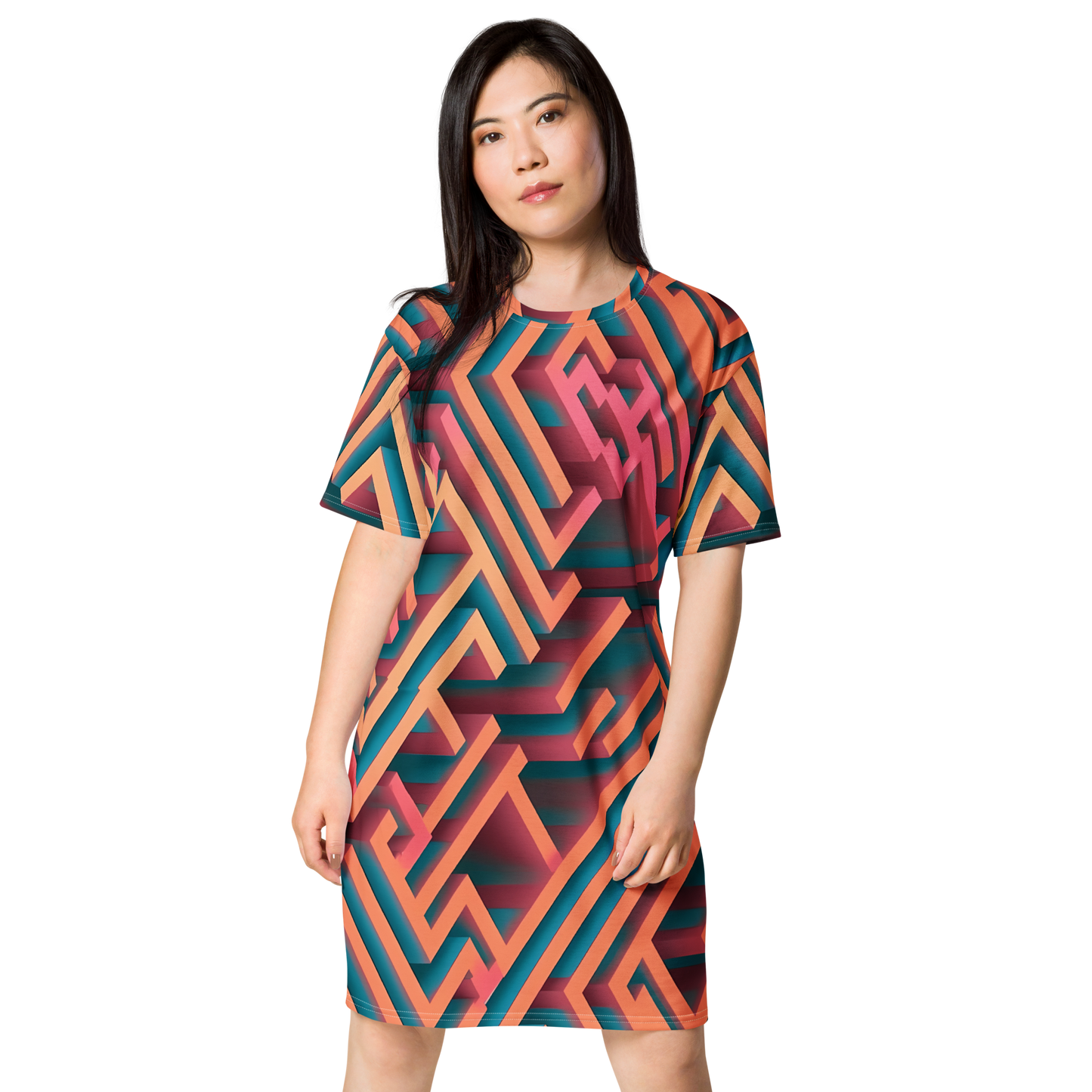 3D Maze Illusion | 3D Patterns | All-Over Print T-Shirt Dress - #1