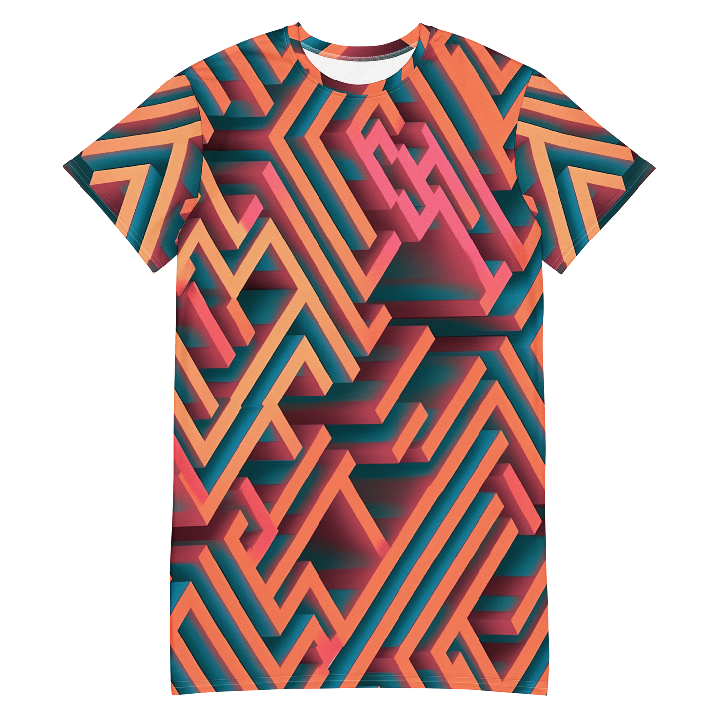 3D Maze Illusion | 3D Patterns | All-Over Print T-Shirt Dress - #1