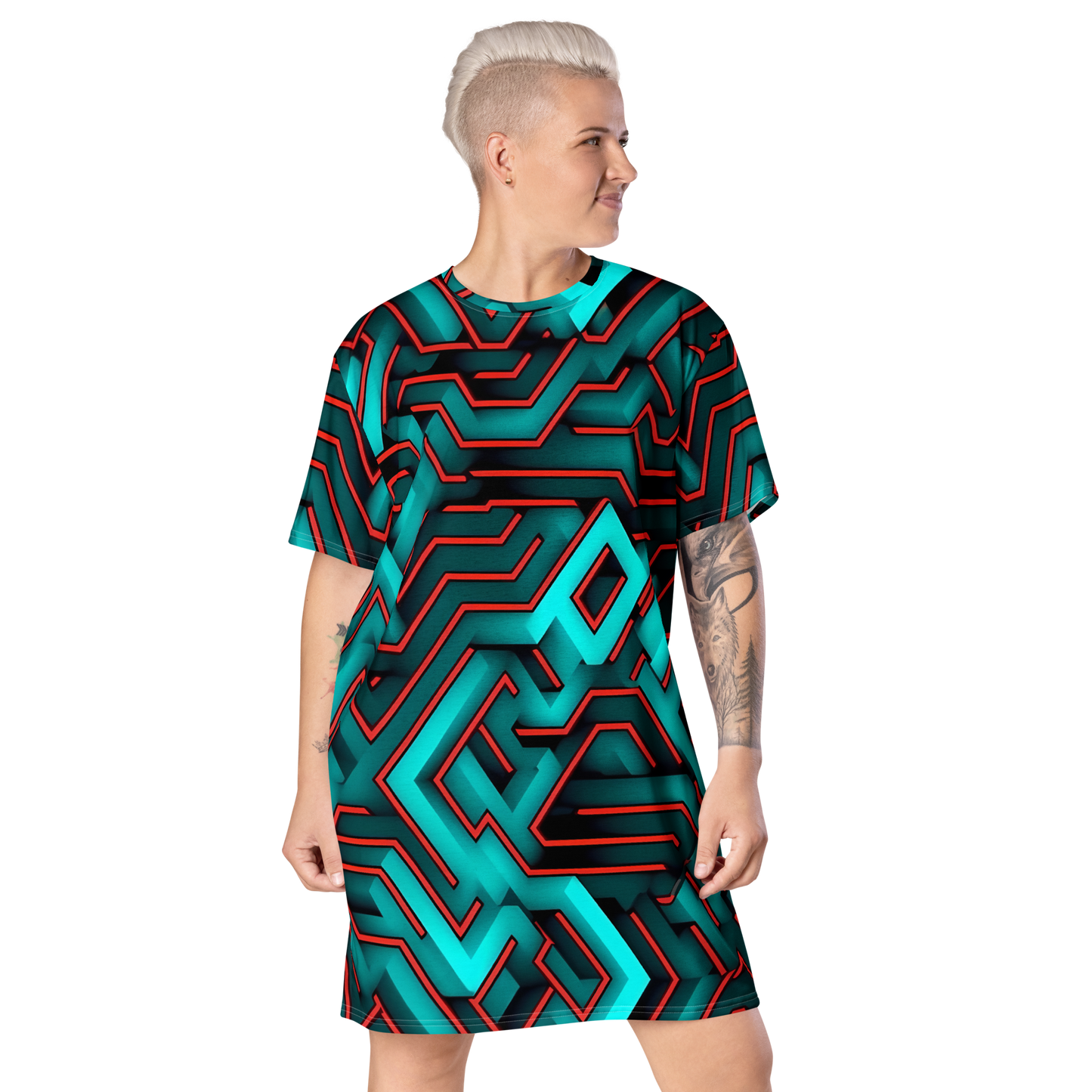 3D Maze Illusion | 3D Patterns | All-Over Print T-Shirt Dress - #2