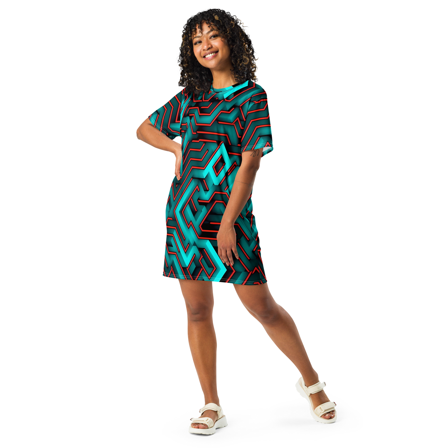 3D Maze Illusion | 3D Patterns | All-Over Print T-Shirt Dress - #2