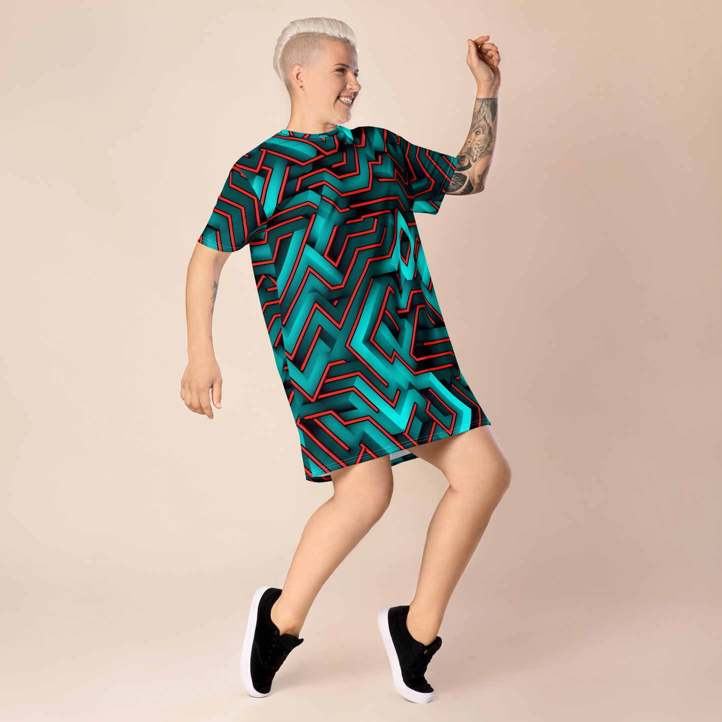 3D Maze Illusion | 3D Patterns | All-Over Print T-Shirt Dress - #2