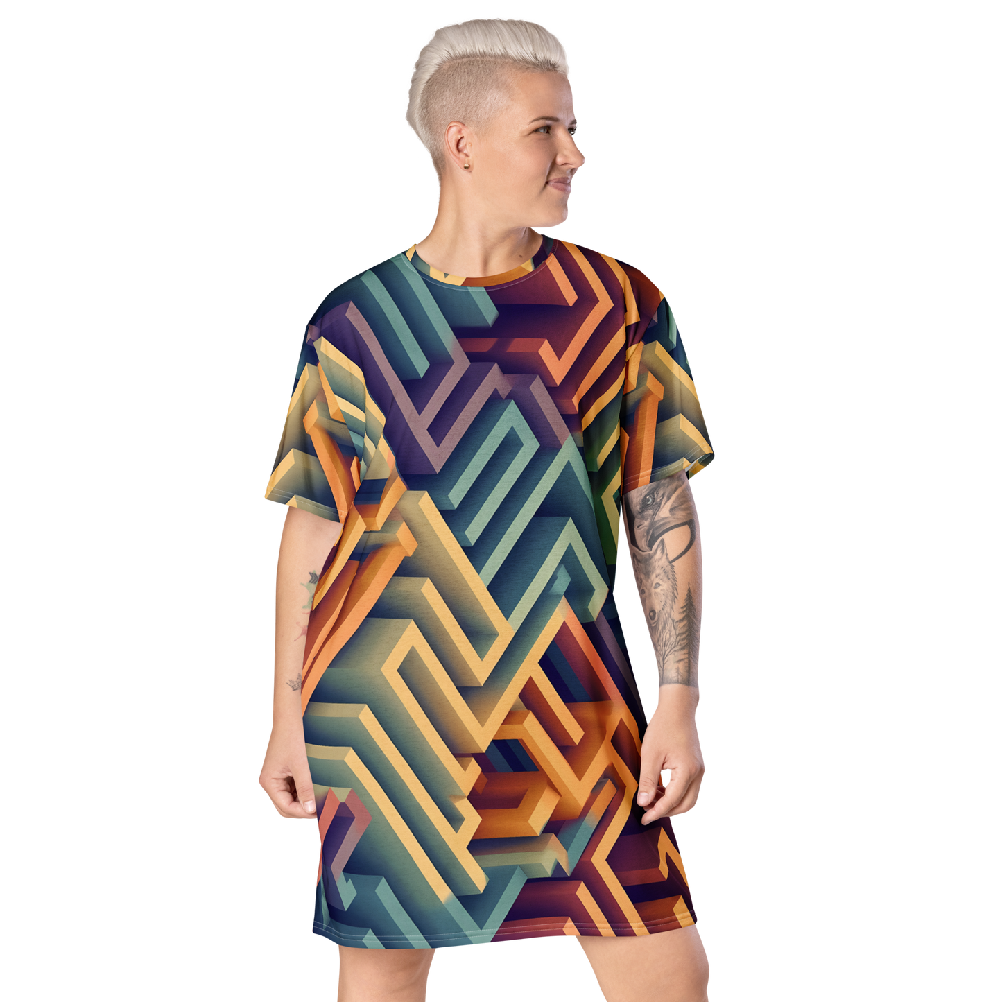 3D Maze Illusion | 3D Patterns | All-Over Print T-Shirt Dress - #3