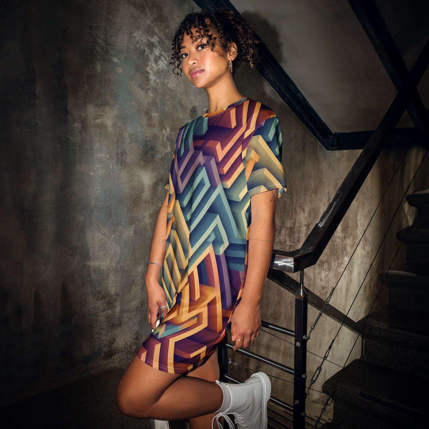 3D Maze Illusion | 3D Patterns | All-Over Print T-Shirt Dress - #3