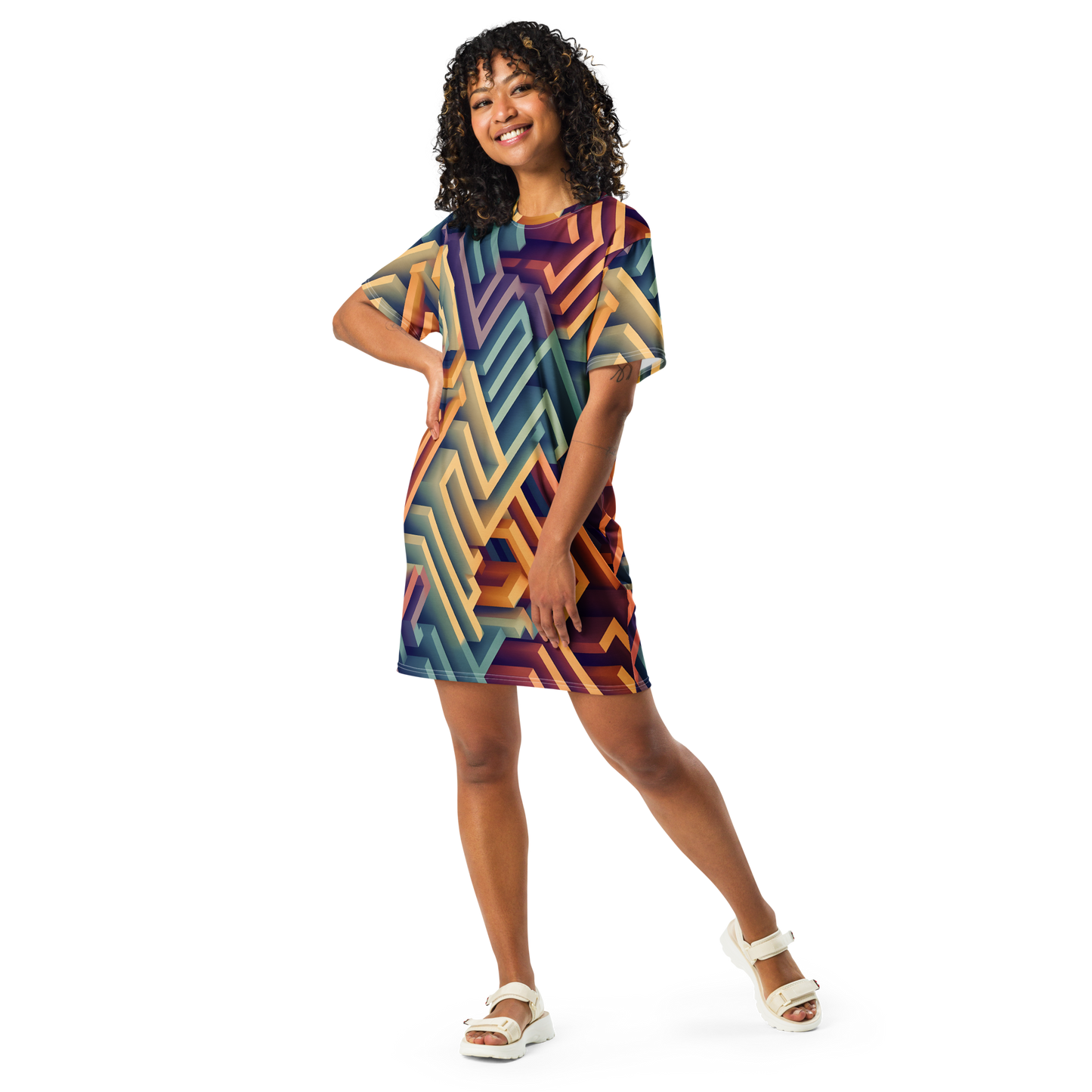 3D Maze Illusion | 3D Patterns | All-Over Print T-Shirt Dress - #3