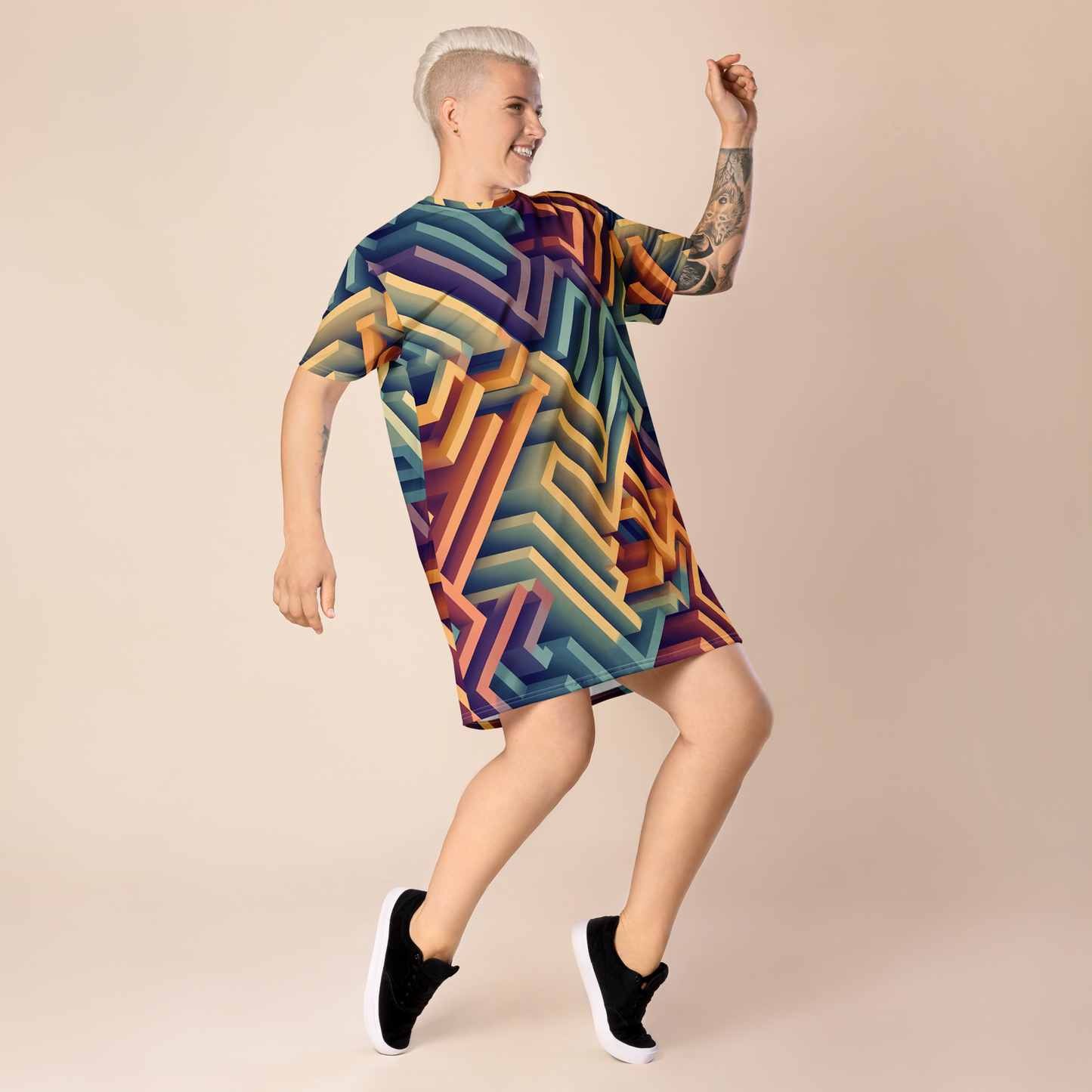 3D Maze Illusion | 3D Patterns | All-Over Print T-Shirt Dress - #3