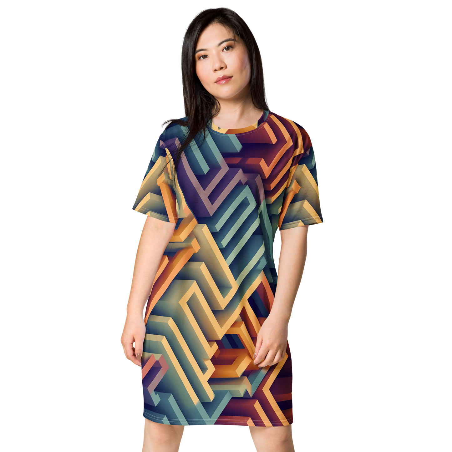 3D Maze Illusion | 3D Patterns | All-Over Print T-Shirt Dress - #3