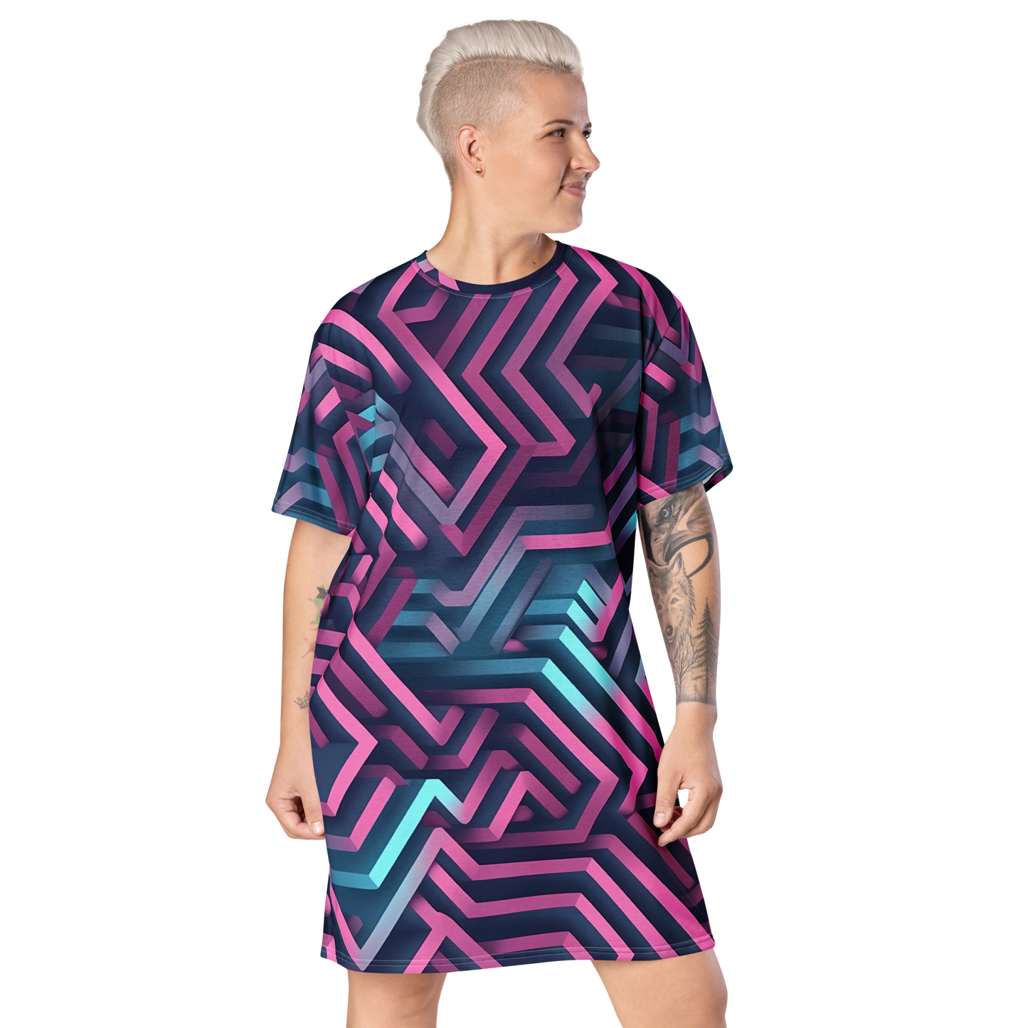 3D Maze Illusion | 3D Patterns | All-Over Print T-Shirt Dress - #4