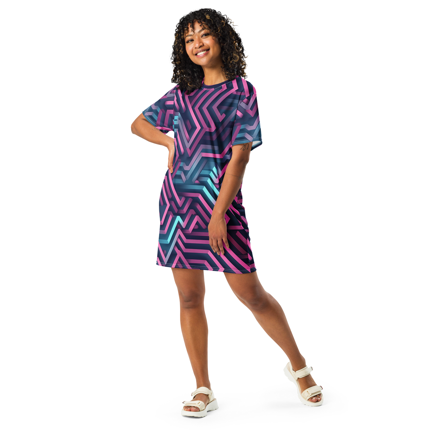 3D Maze Illusion | 3D Patterns | All-Over Print T-Shirt Dress - #4