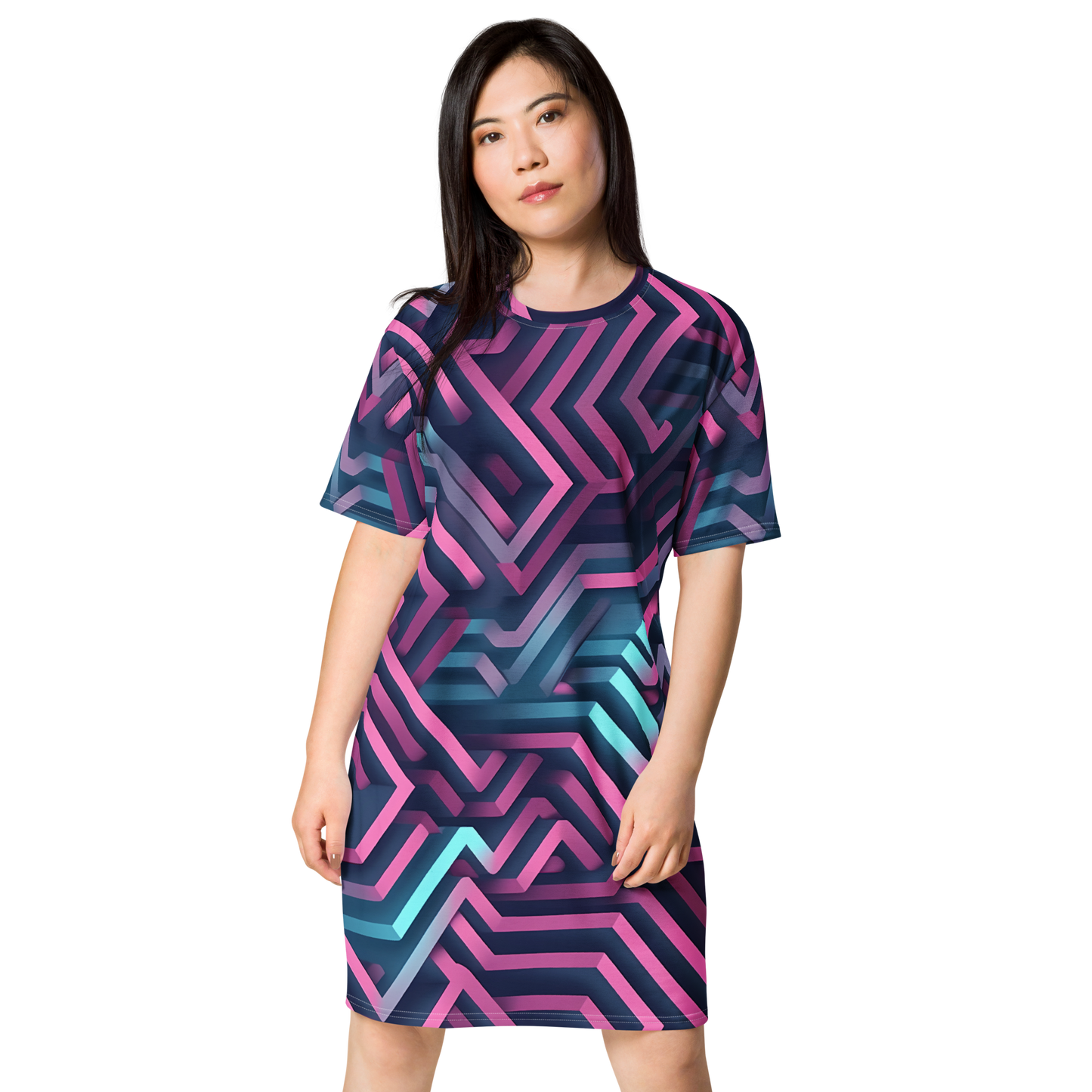 3D Maze Illusion | 3D Patterns | All-Over Print T-Shirt Dress - #4