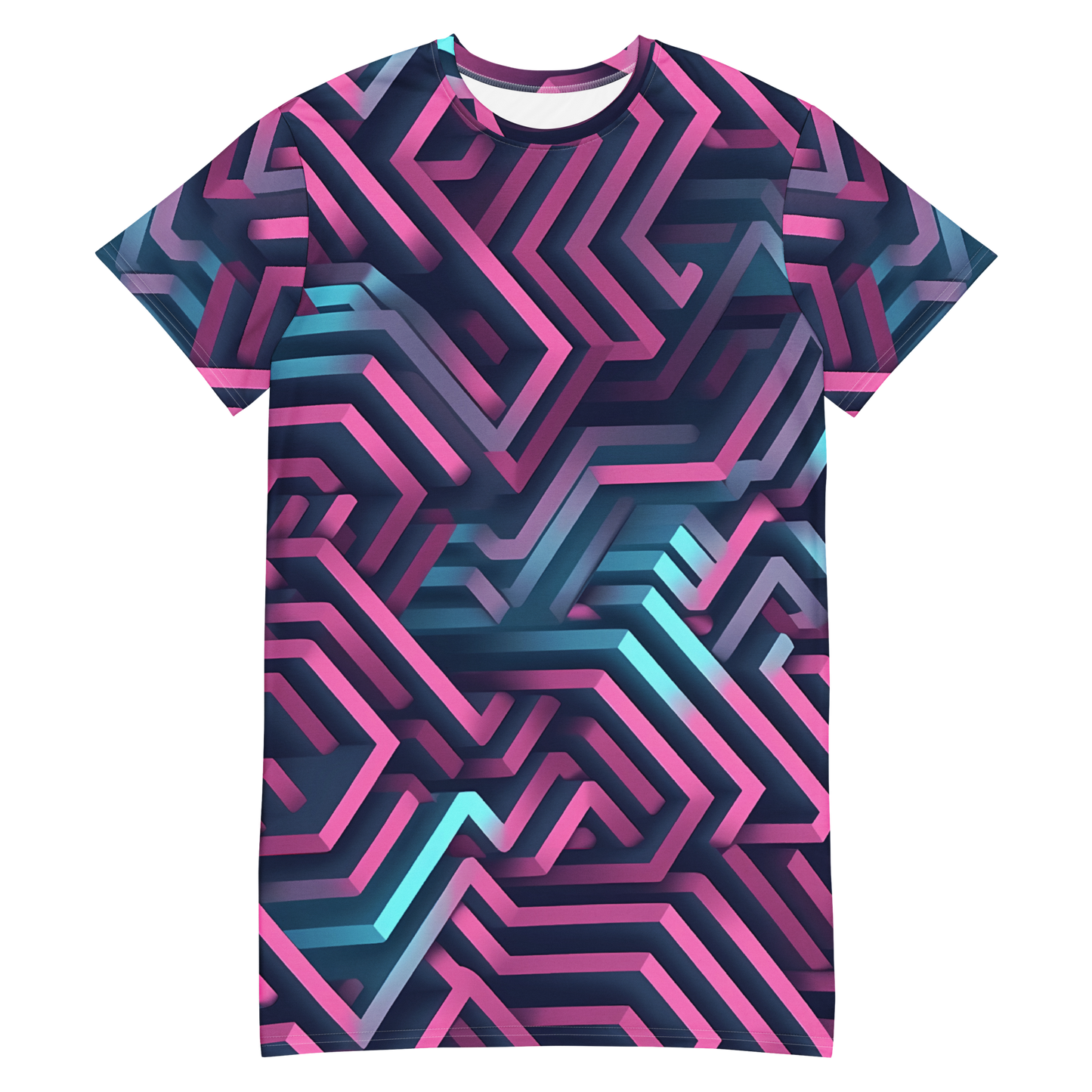 3D Maze Illusion | 3D Patterns | All-Over Print T-Shirt Dress - #4