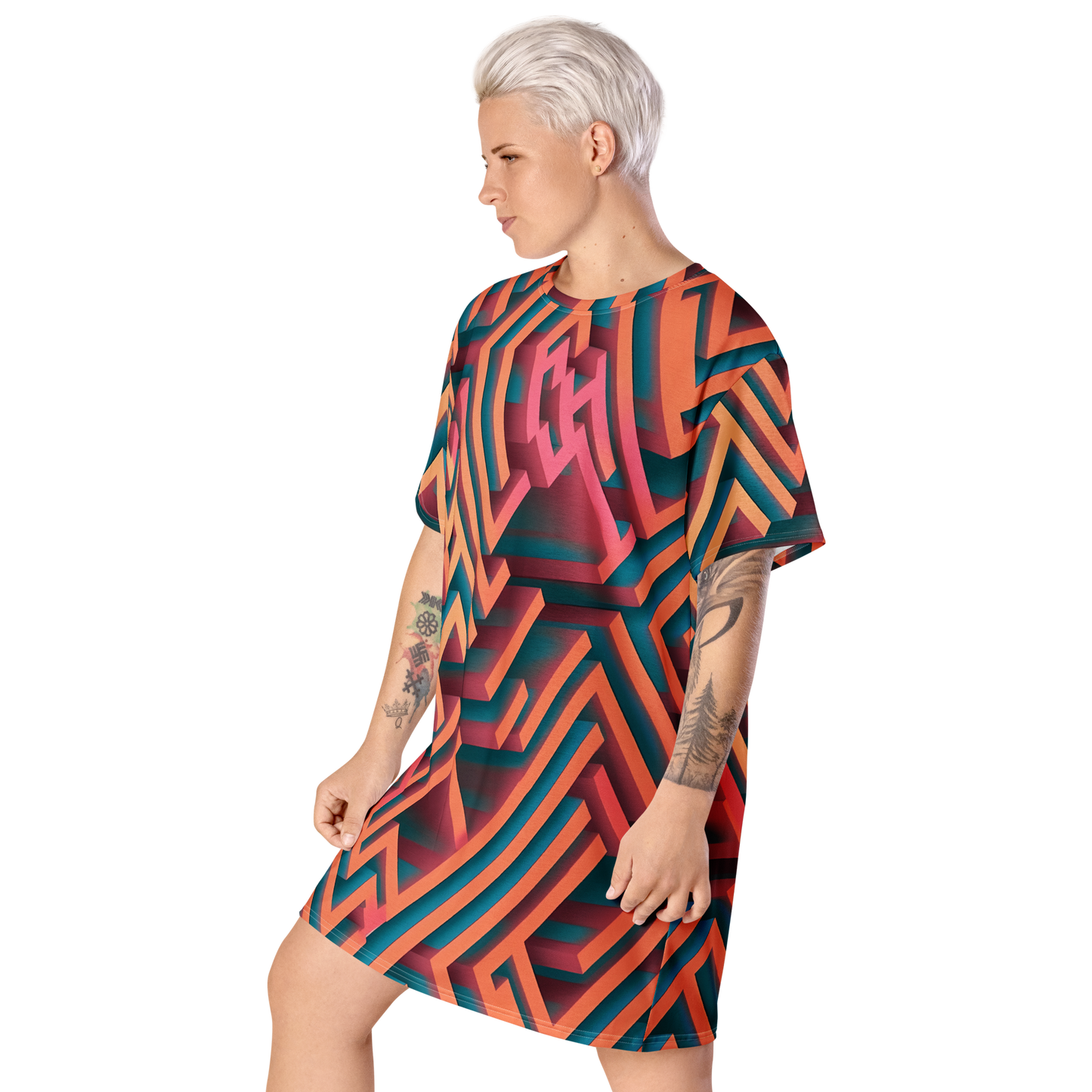 3D Maze Illusion | 3D Patterns | All-Over Print T-Shirt Dress - #1