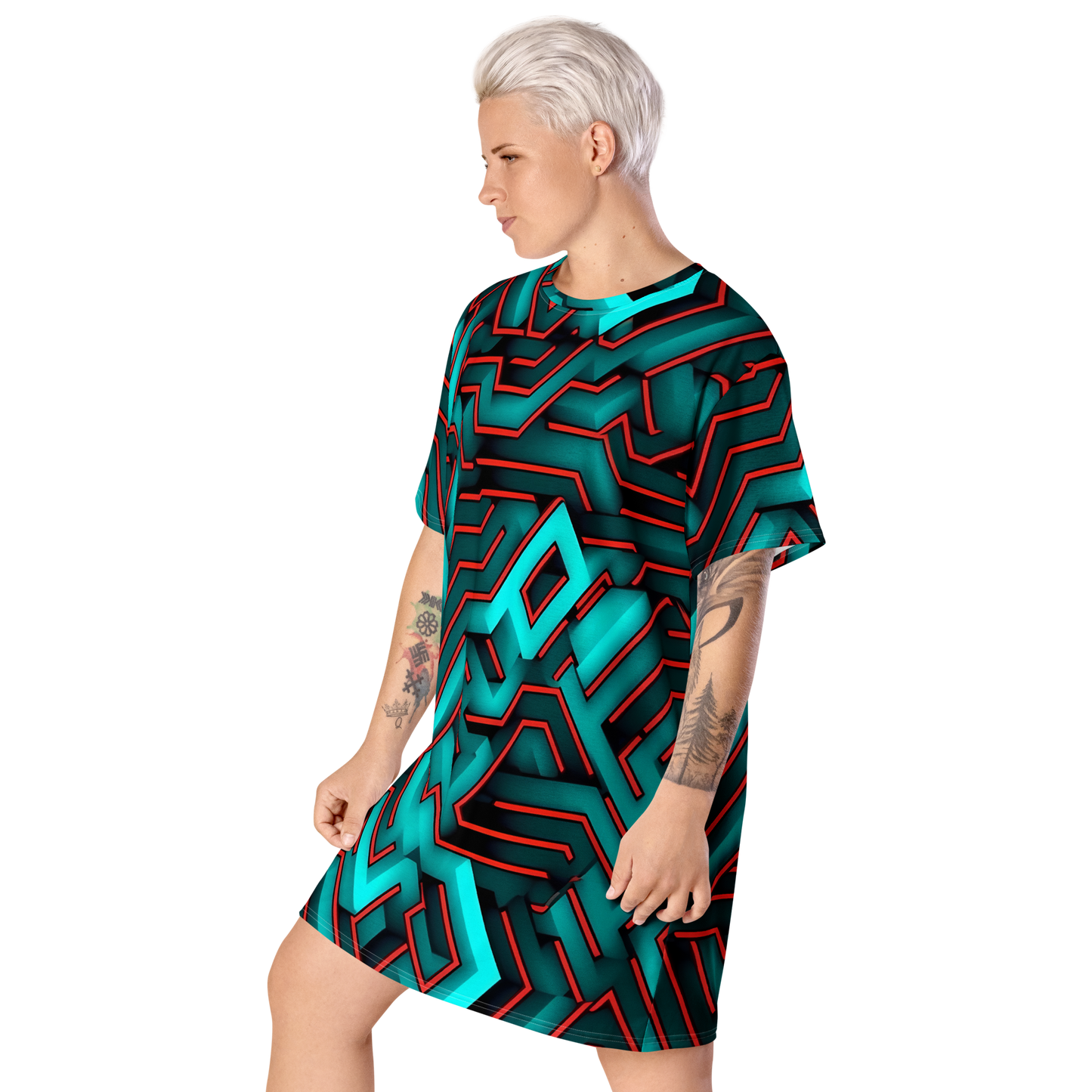 3D Maze Illusion | 3D Patterns | All-Over Print T-Shirt Dress - #2