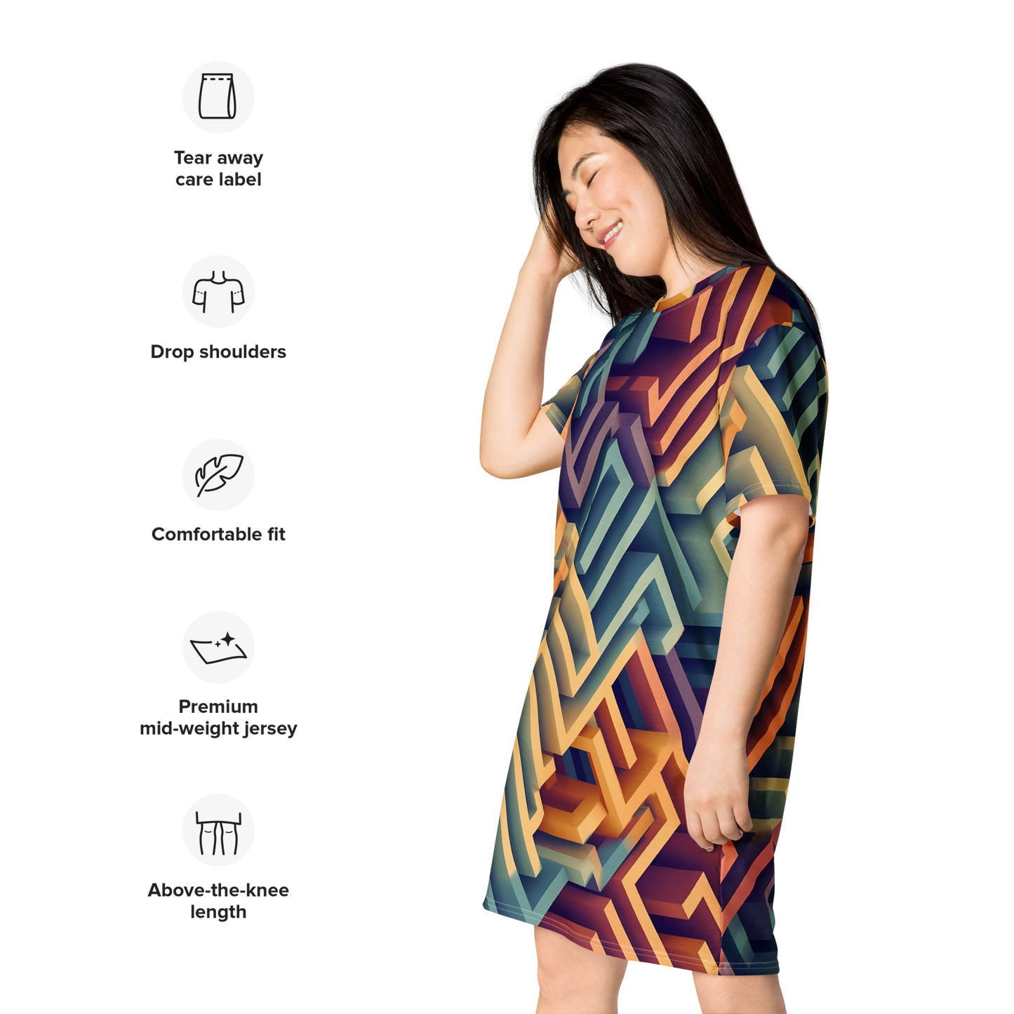 3D Maze Illusion | 3D Patterns | All-Over Print T-Shirt Dress - #3