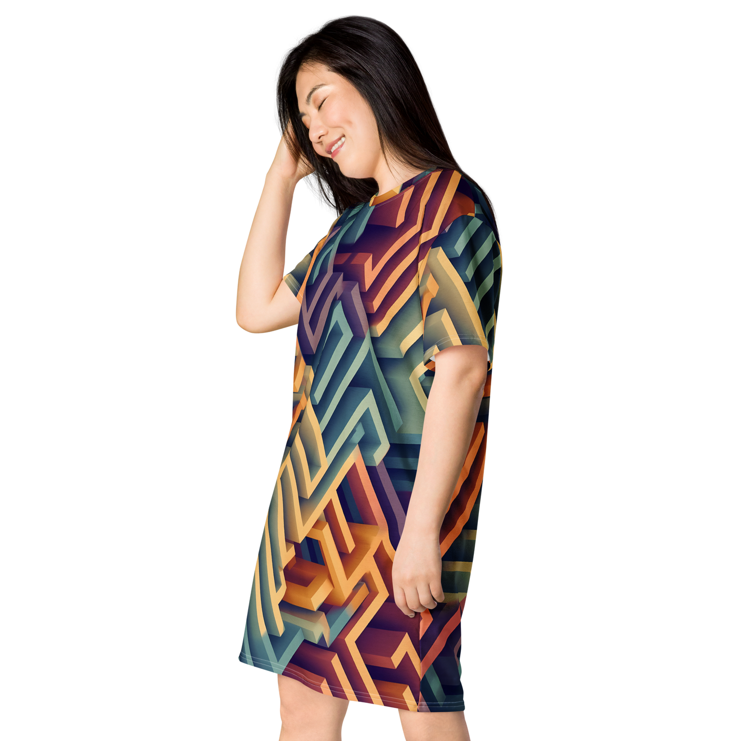 3D Maze Illusion | 3D Patterns | All-Over Print T-Shirt Dress - #3