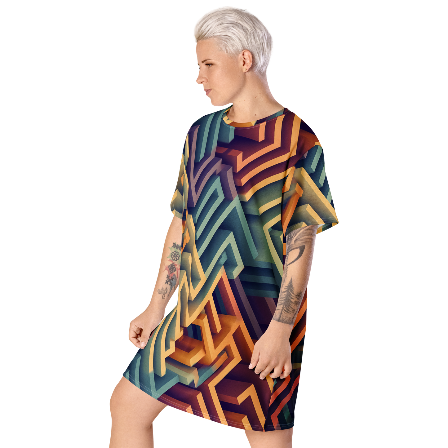 3D Maze Illusion | 3D Patterns | All-Over Print T-Shirt Dress - #3