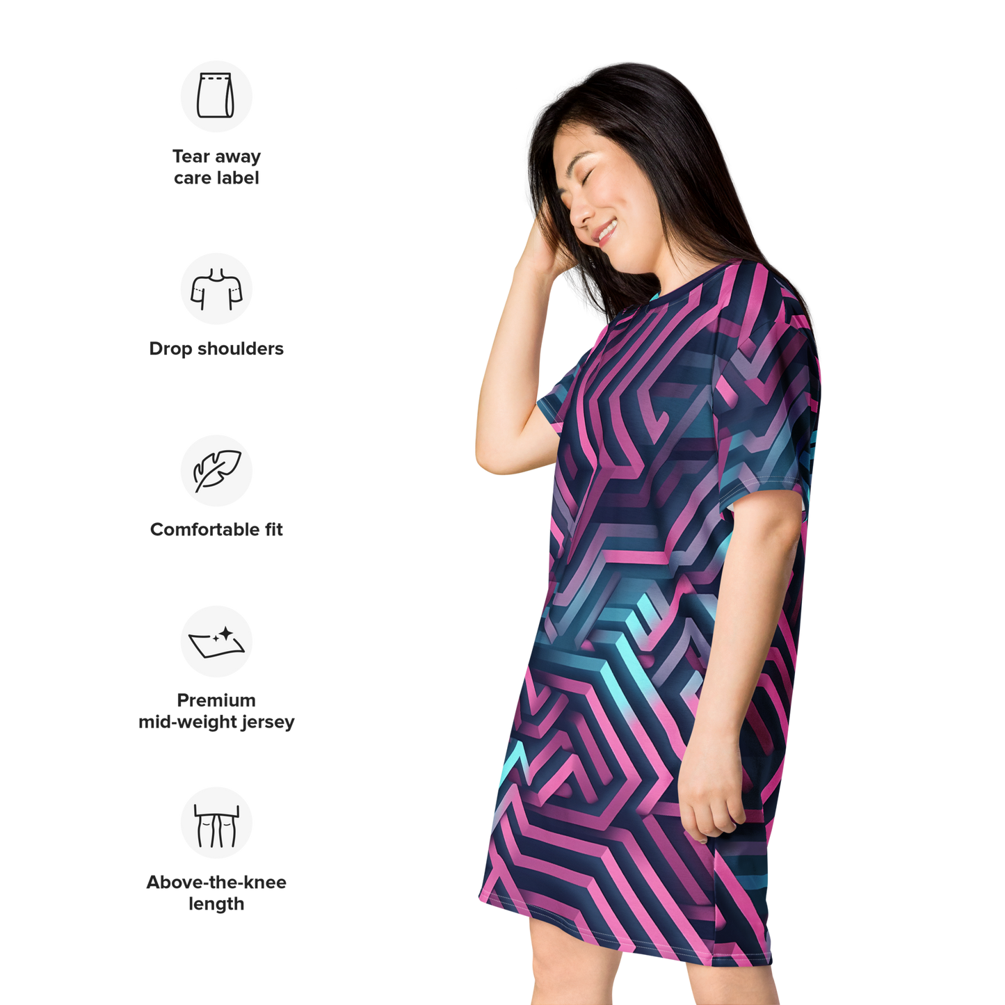 3D Maze Illusion | 3D Patterns | All-Over Print T-Shirt Dress - #4