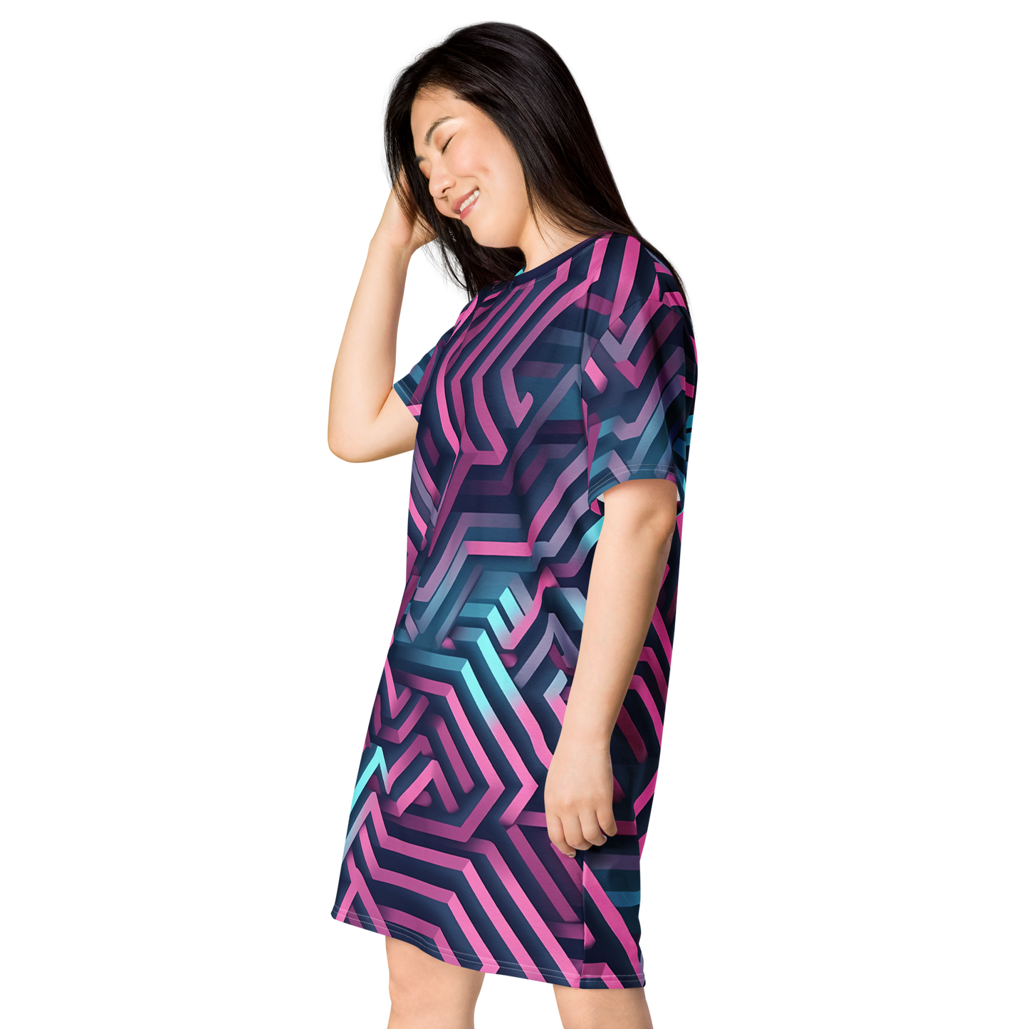 3D Maze Illusion | 3D Patterns | All-Over Print T-Shirt Dress - #4