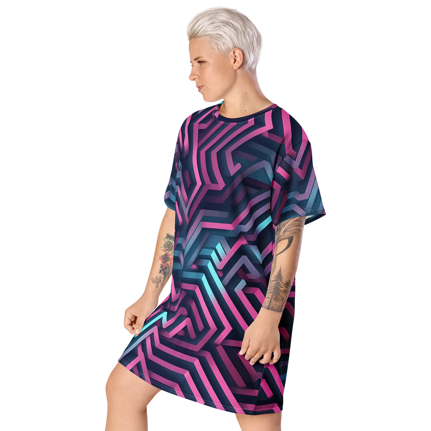 3D Maze Illusion | 3D Patterns | All-Over Print T-Shirt Dress - #4