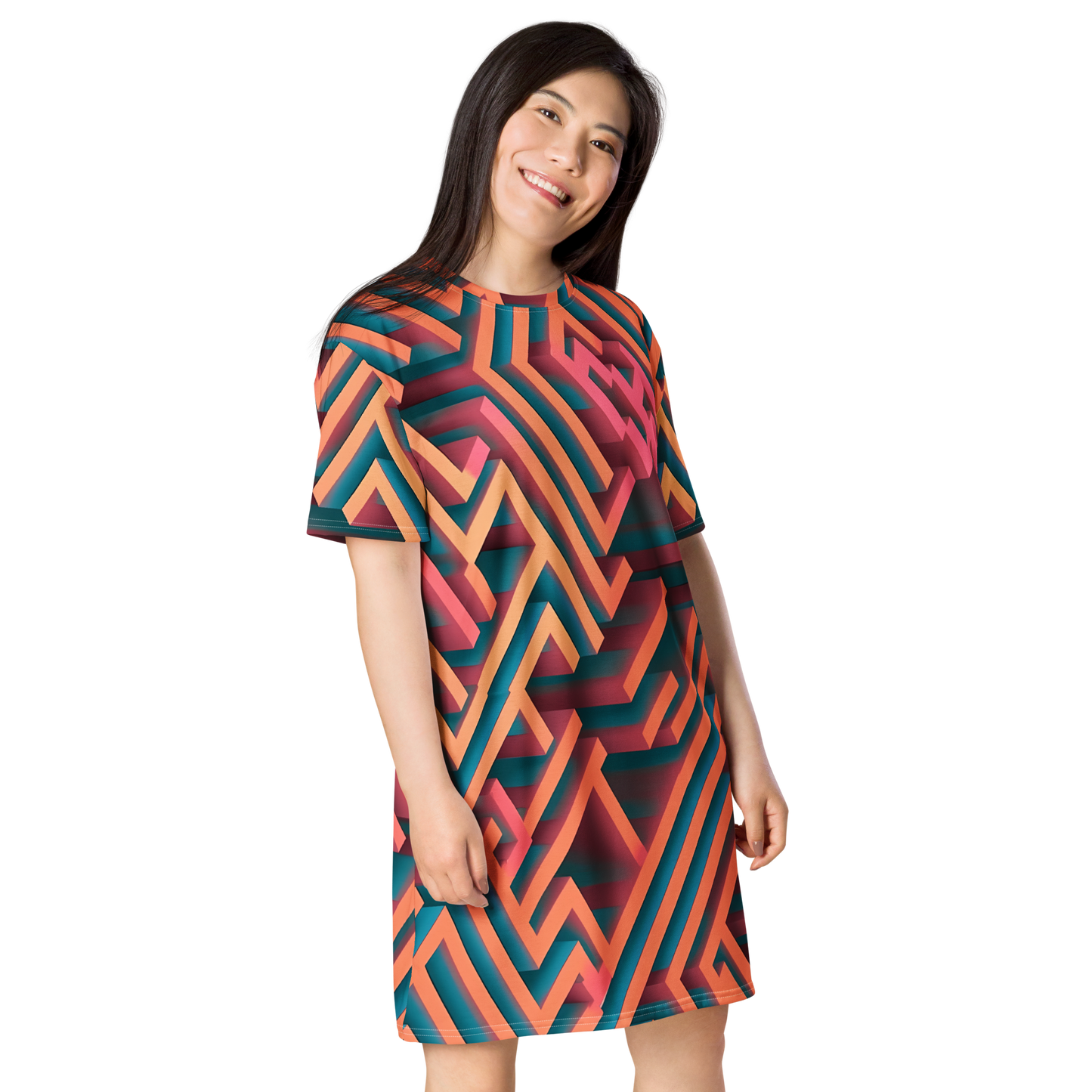 3D Maze Illusion | 3D Patterns | All-Over Print T-Shirt Dress - #1