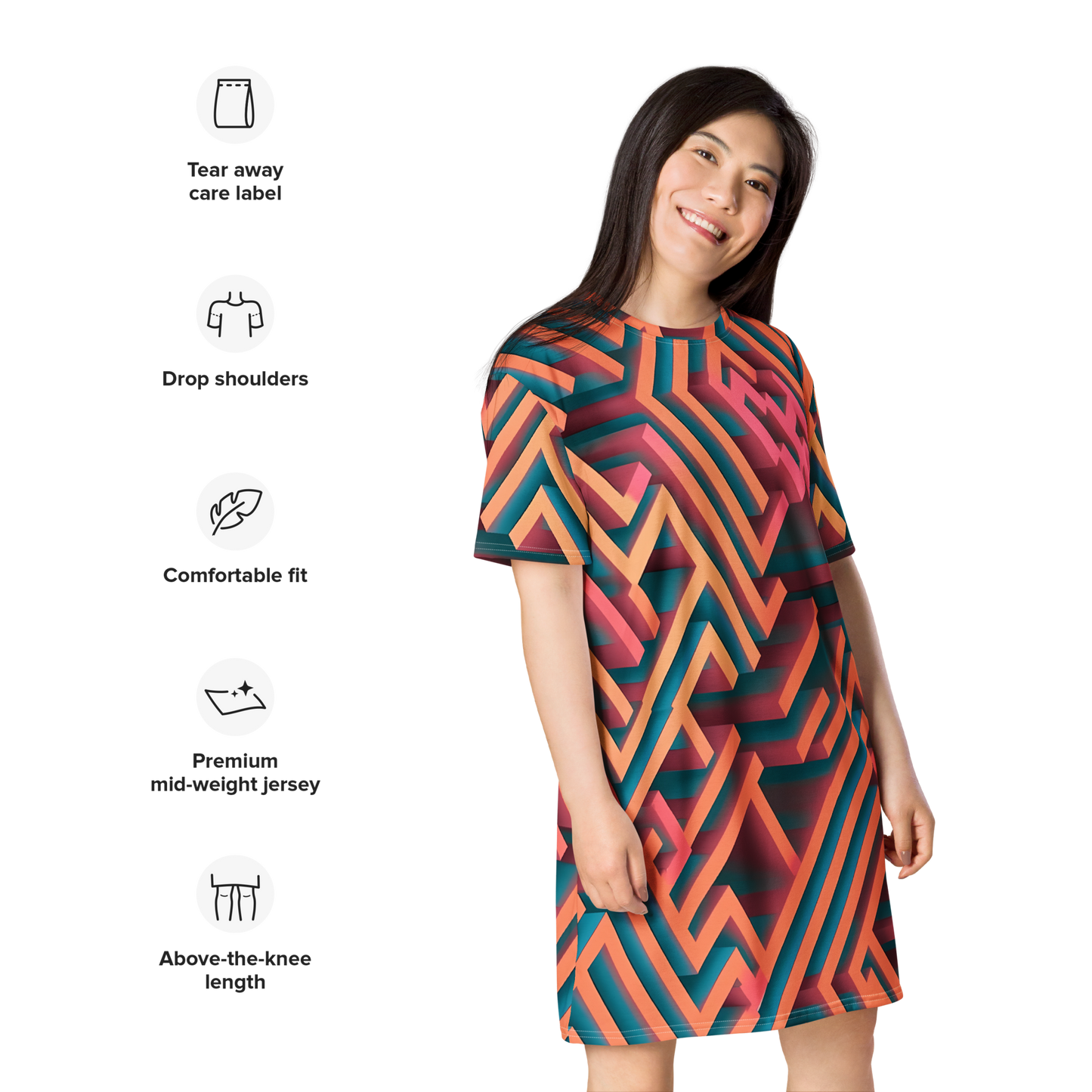 3D Maze Illusion | 3D Patterns | All-Over Print T-Shirt Dress - #1