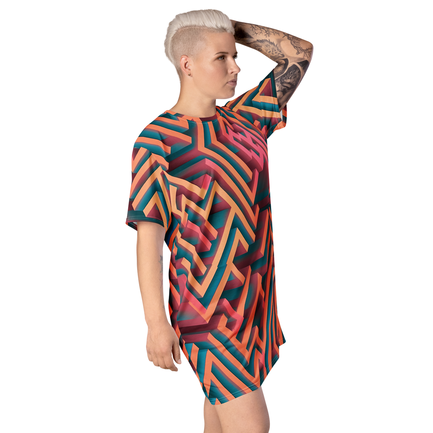 3D Maze Illusion | 3D Patterns | All-Over Print T-Shirt Dress - #1