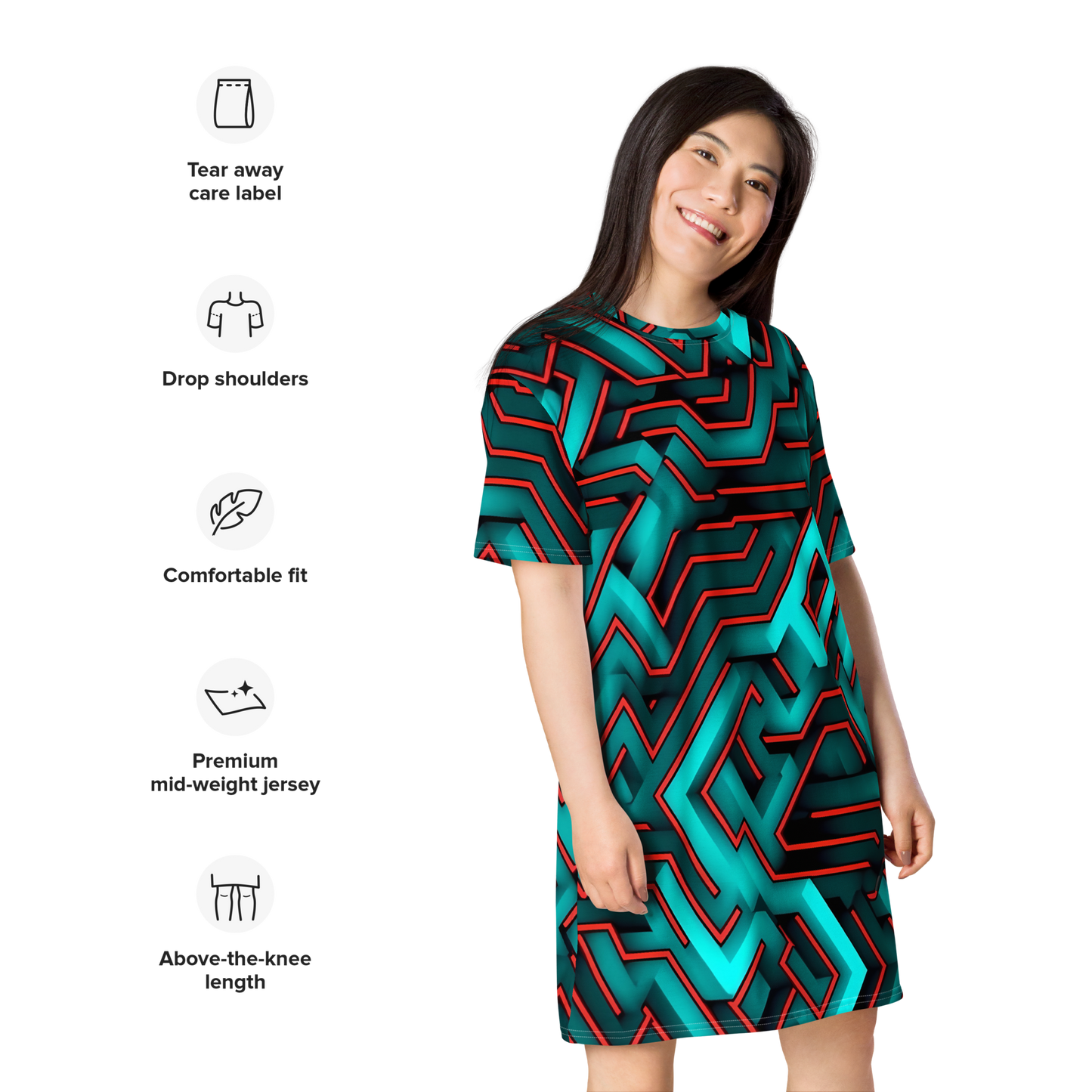 3D Maze Illusion | 3D Patterns | All-Over Print T-Shirt Dress - #2