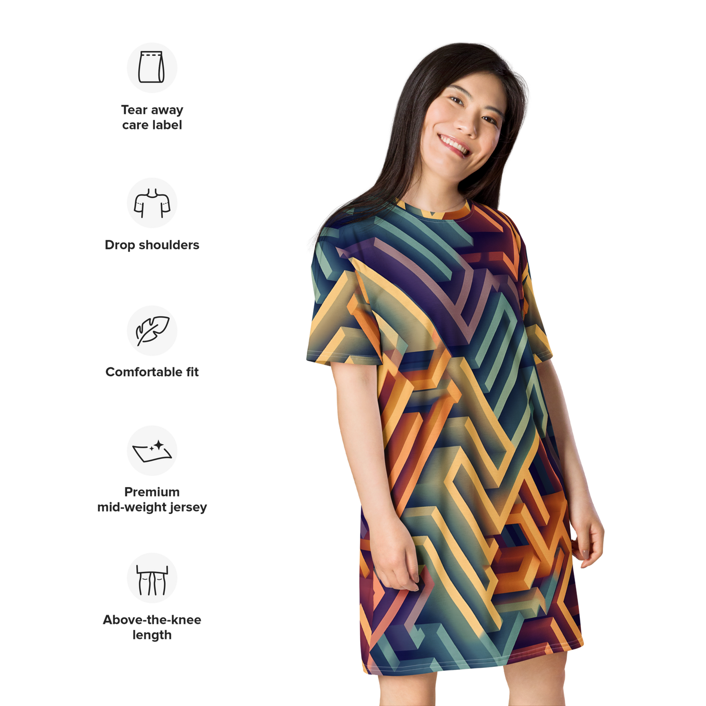 3D Maze Illusion | 3D Patterns | All-Over Print T-Shirt Dress - #3