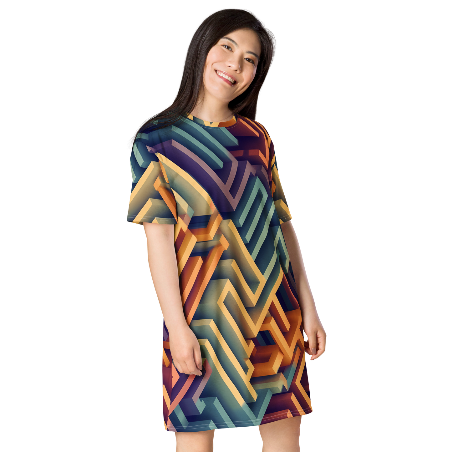 3D Maze Illusion | 3D Patterns | All-Over Print T-Shirt Dress - #3