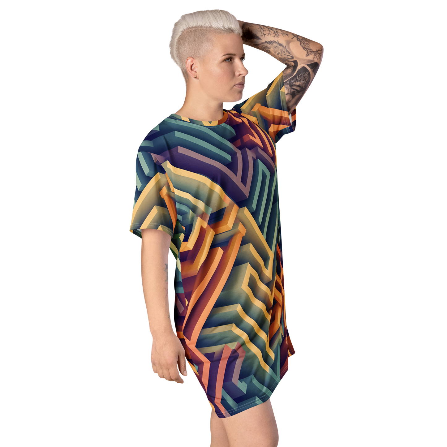 3D Maze Illusion | 3D Patterns | All-Over Print T-Shirt Dress - #3