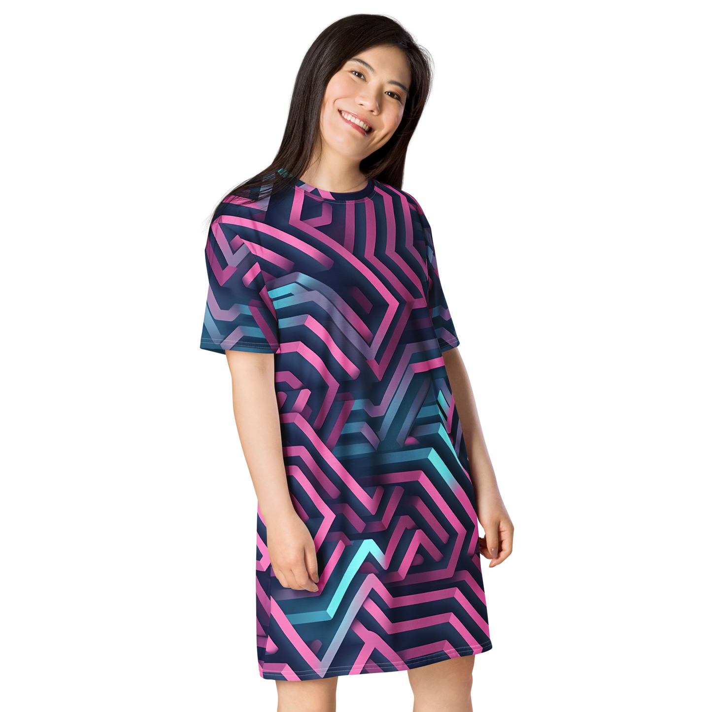 3D Maze Illusion | 3D Patterns | All-Over Print T-Shirt Dress - #4