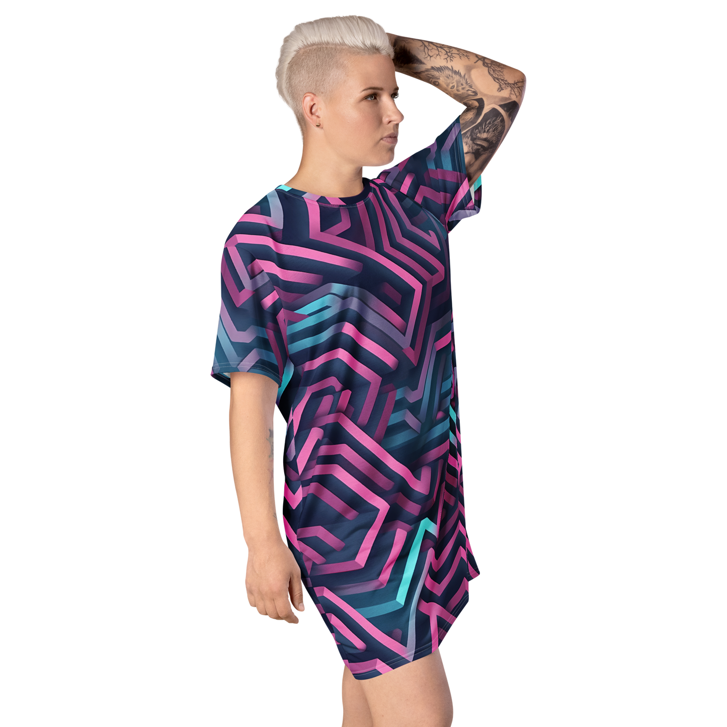 3D Maze Illusion | 3D Patterns | All-Over Print T-Shirt Dress - #4