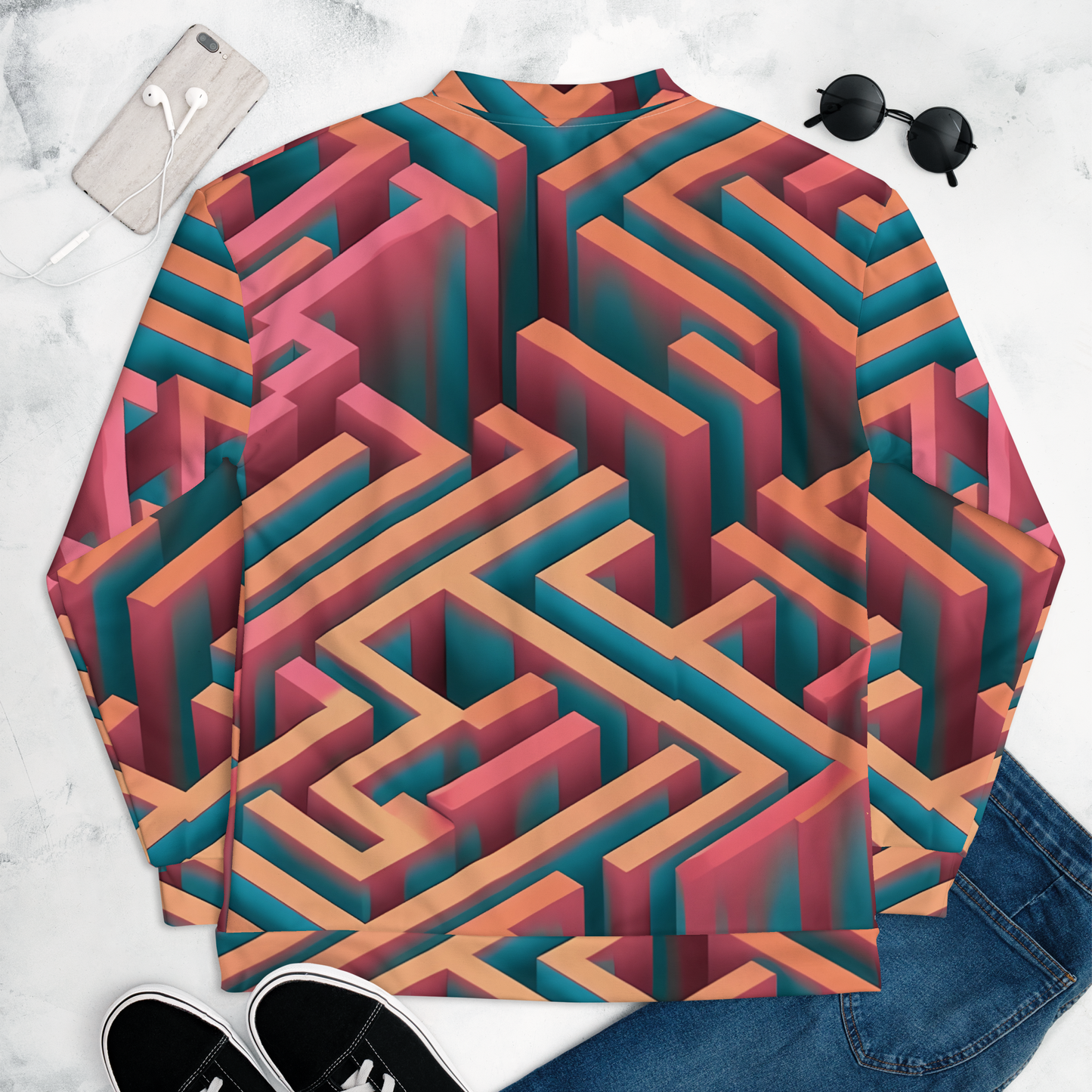 3D Maze Illusion | 3D Patterns | All-Over Print Unisex Bomber Jacket - #1