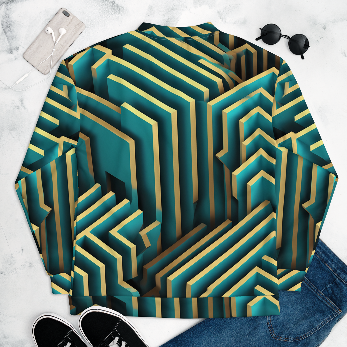 3D Maze Illusion | 3D Patterns | All-Over Print Unisex Bomber Jacket - #5