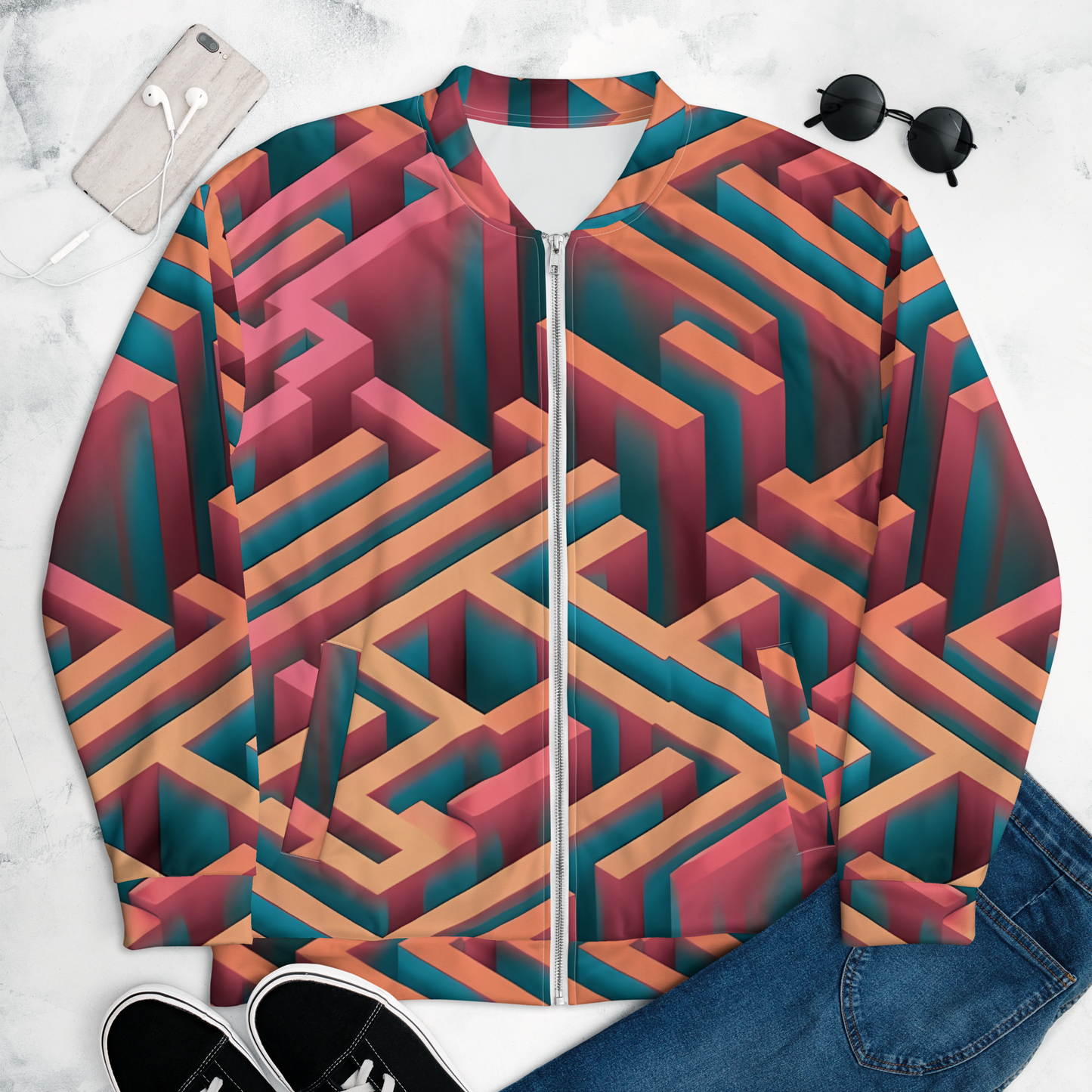 3D Maze Illusion | 3D Patterns | All-Over Print Unisex Bomber Jacket - #1