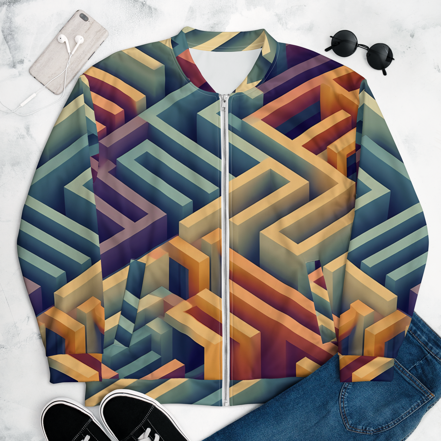 3D Maze Illusion | 3D Patterns | All-Over Print Unisex Bomber Jacket - #3