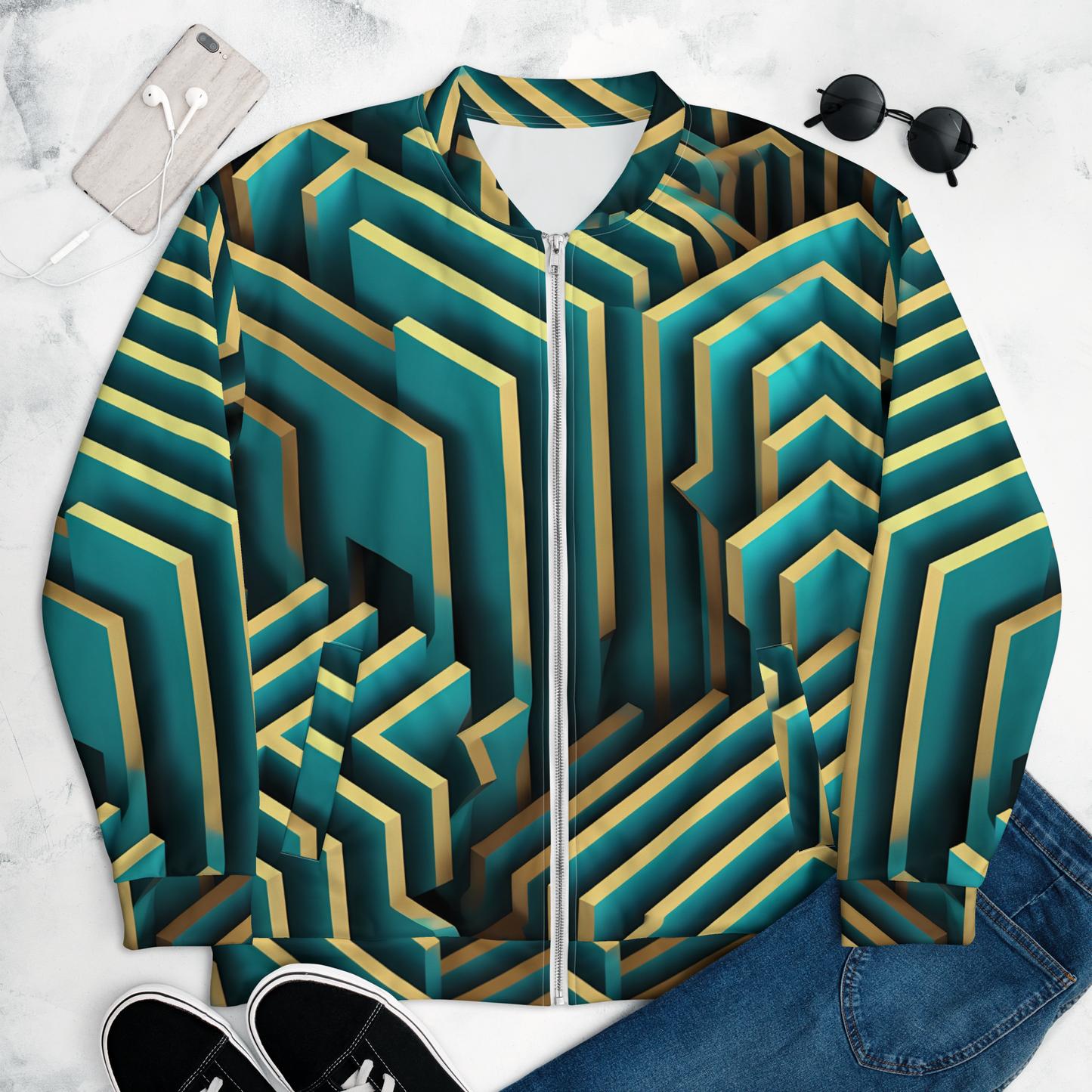 3D Maze Illusion | 3D Patterns | All-Over Print Unisex Bomber Jacket - #5