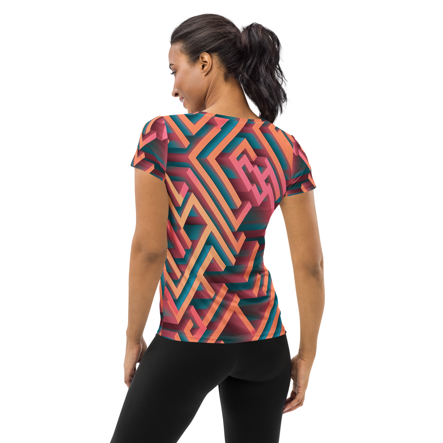 3D Maze Illusion | 3D Patterns | All-Over Print Women's Athletic T-Shirt - #1