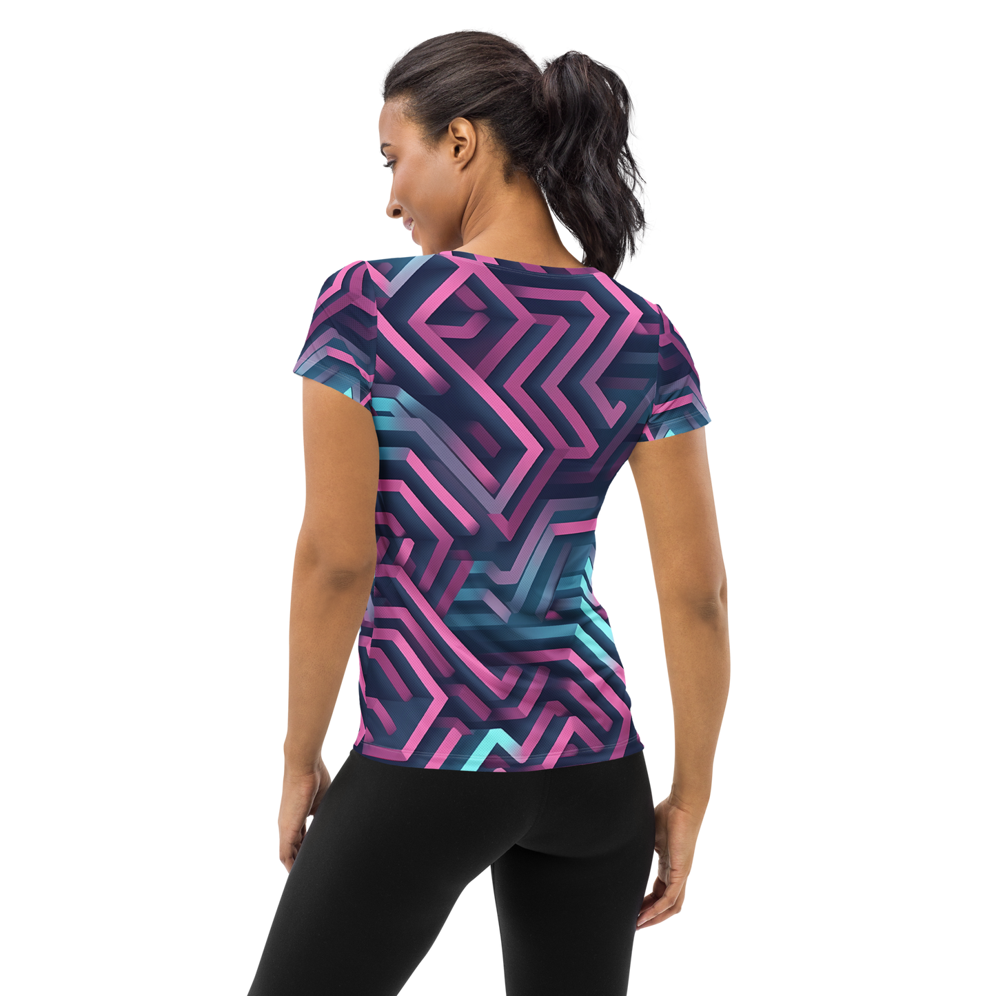 3D Maze Illusion | 3D Patterns | All-Over Print Women's Athletic T-Shirt - #4